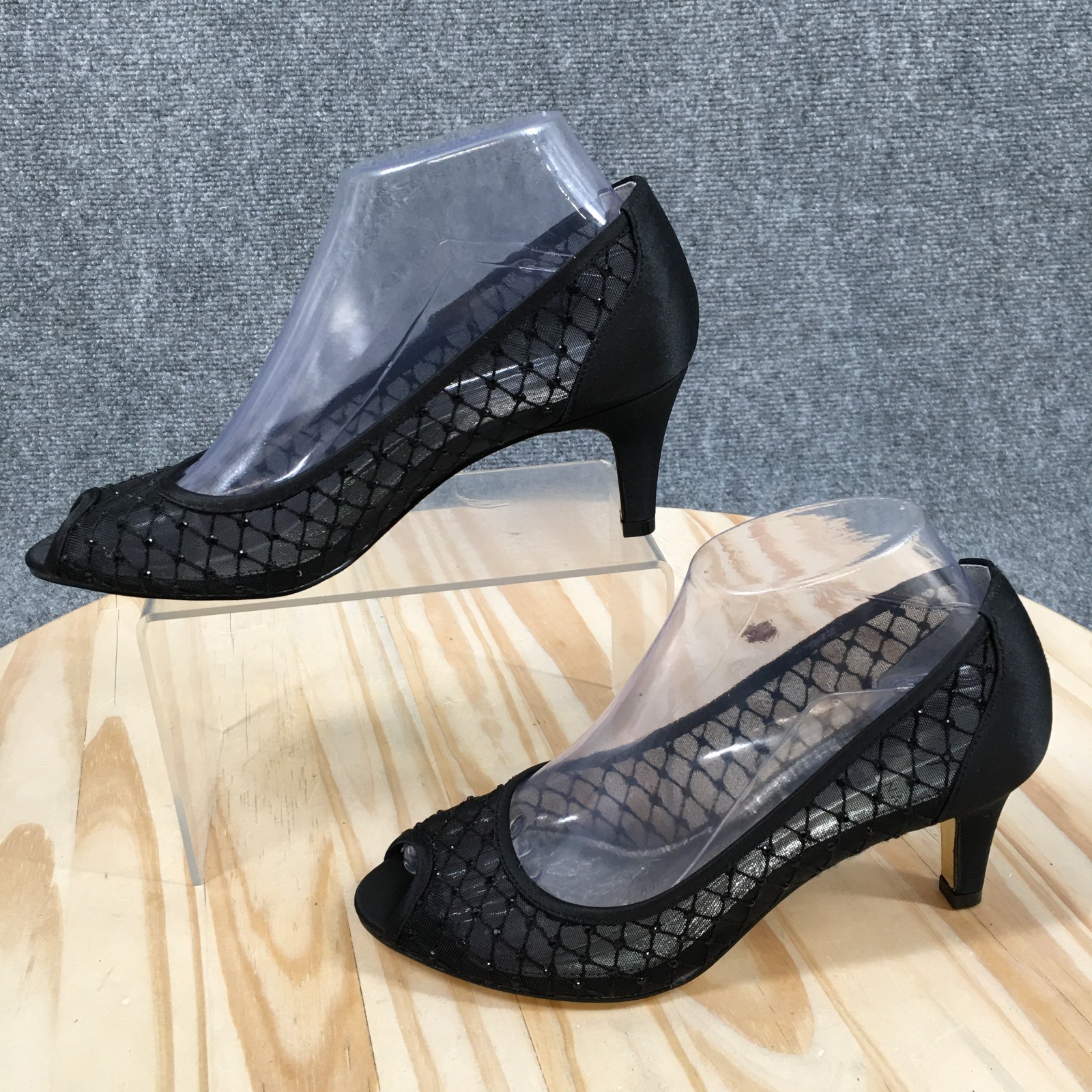 Adrianna Papell Heels Womens 7 M Jamie Slip On Peep Toe Kitten Pumps Black