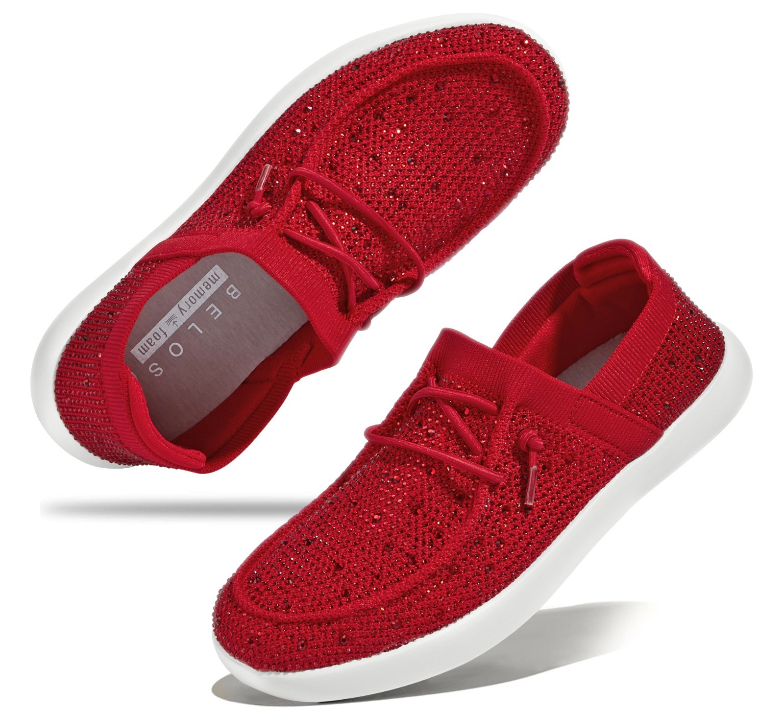 LUCKY STEP Women’s Rhinestone Lace Up Loafers Comfortable Slip On Mesh Knit Shoe