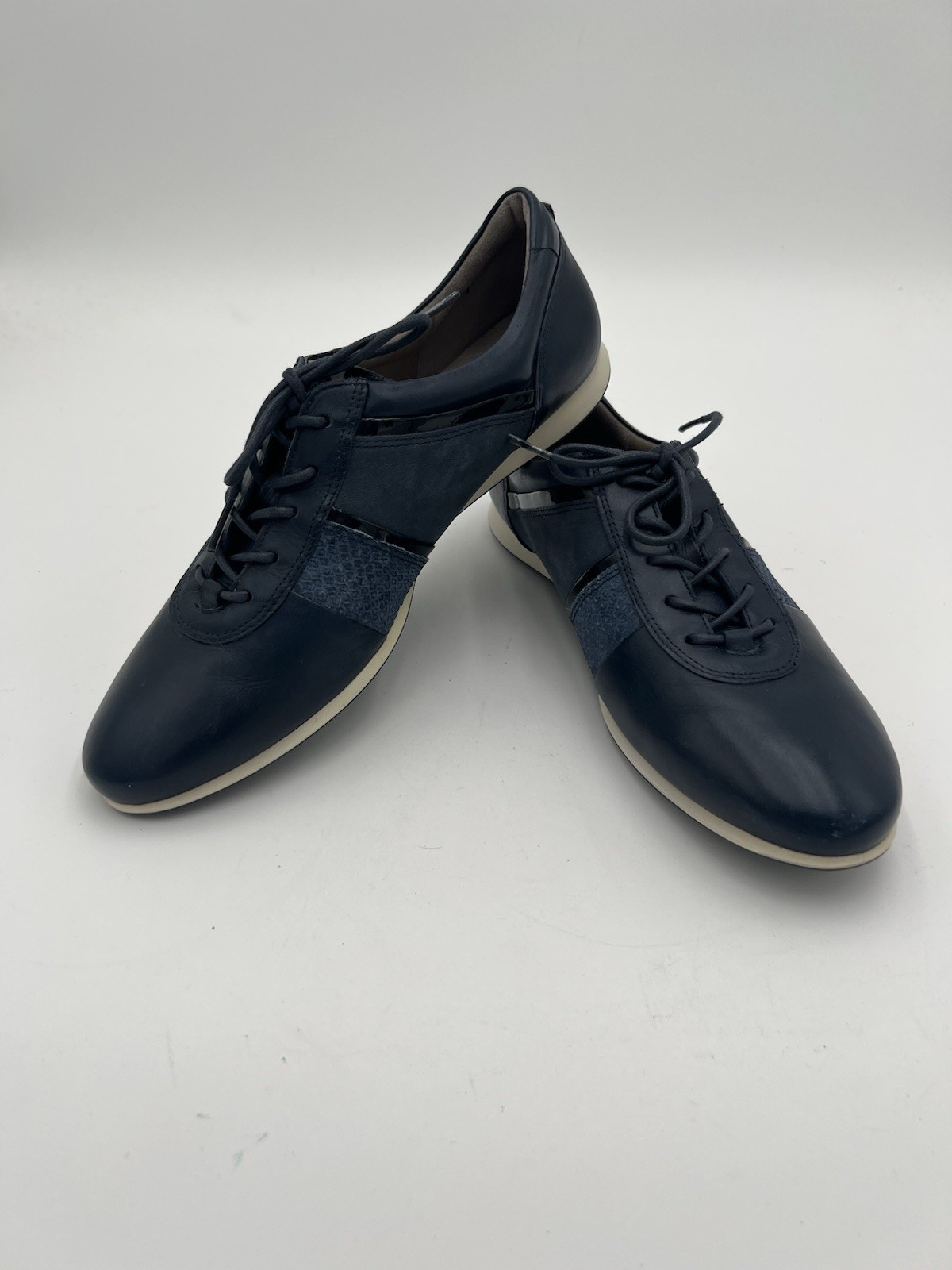 Ecco Touch Navy Leather Sneakers Women 40 US 9-9.5 Lace Up Comfort Walking Shoes