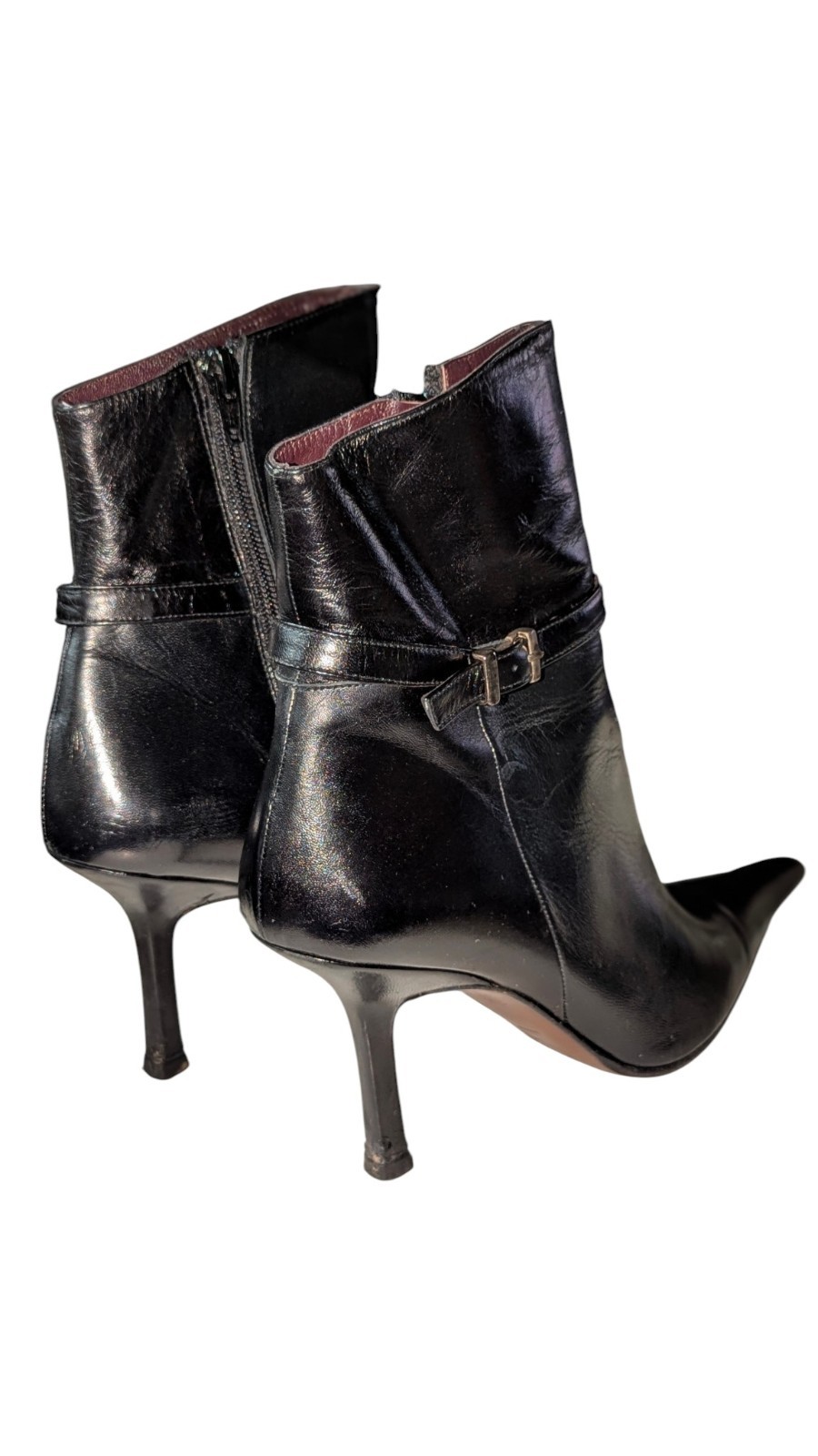 Vintage Albert Nipon Black Leather Pointed Toe Ankle Boots Heels Sz 7.5 M In Box