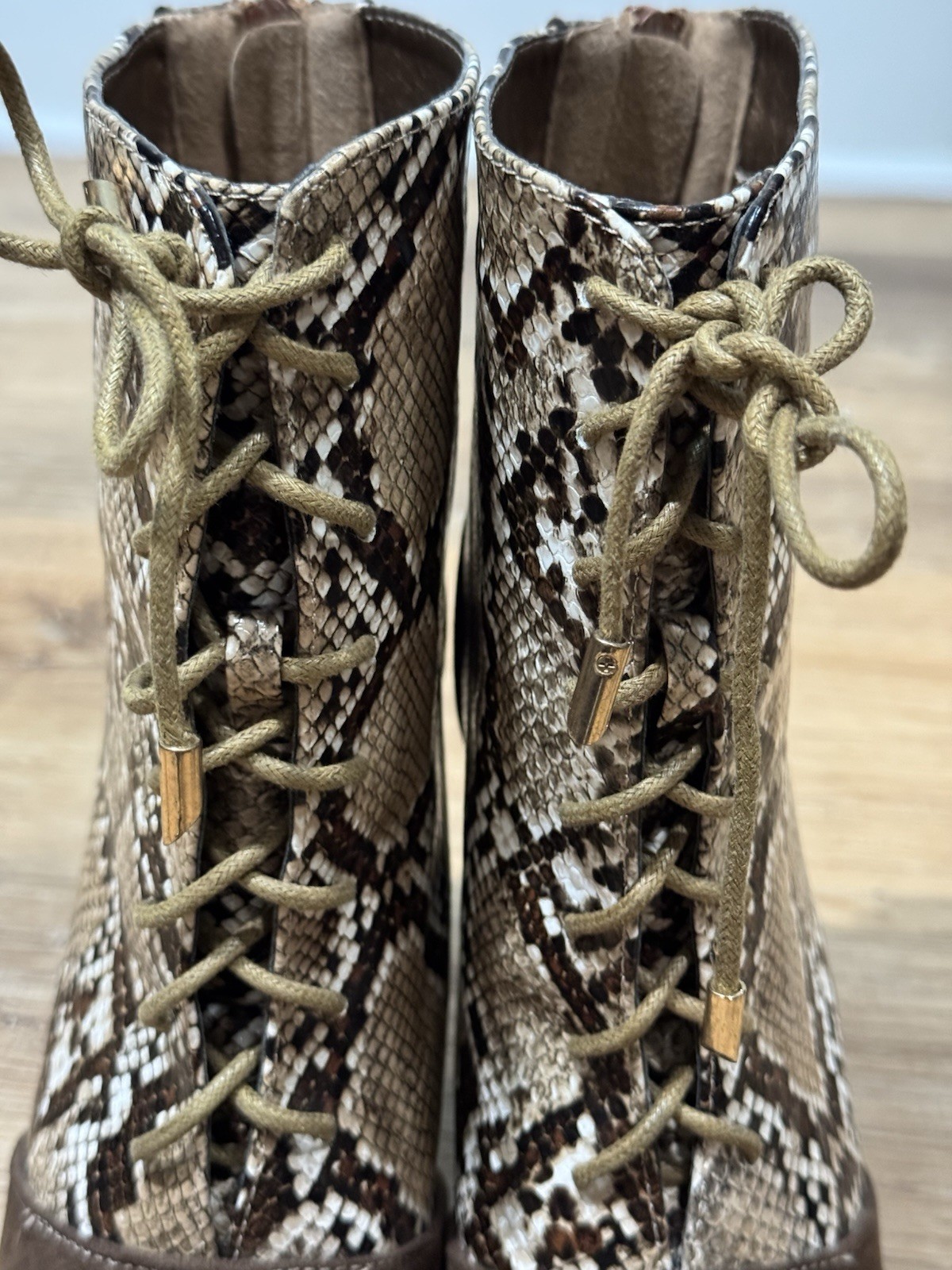 NEW Nasty Gal Snake Print Lace Up Bootie Brown Size 37/4