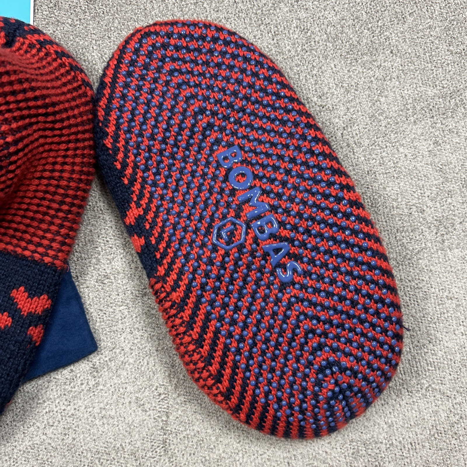 NWT Bombas The Gripper Slipper Socks Merino Knit Red Blue Large With Bag