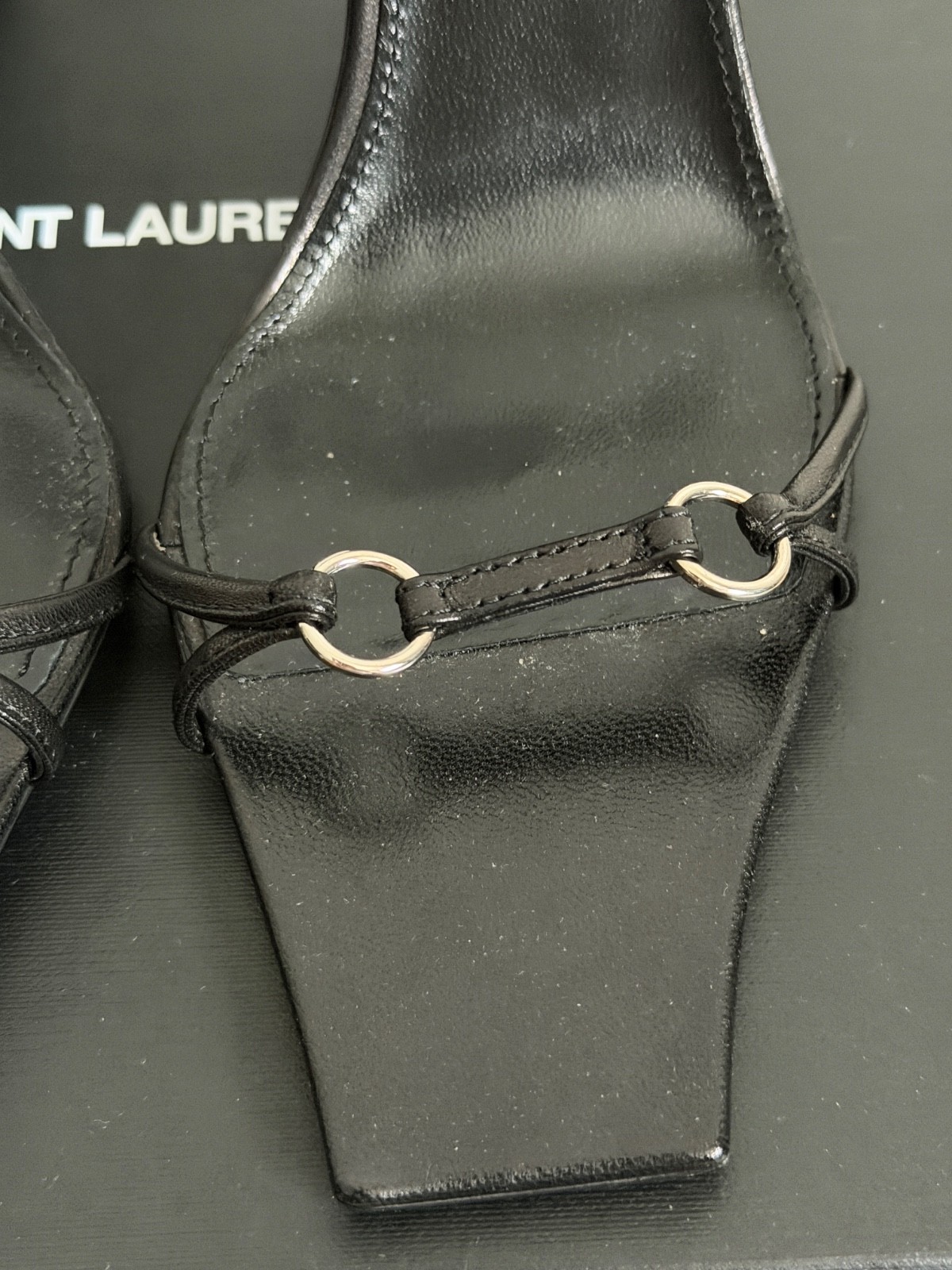 NIB Saint Laurent YSL Nova Black Leather Ring Strappy Sandals Pumps 36.5 $1495