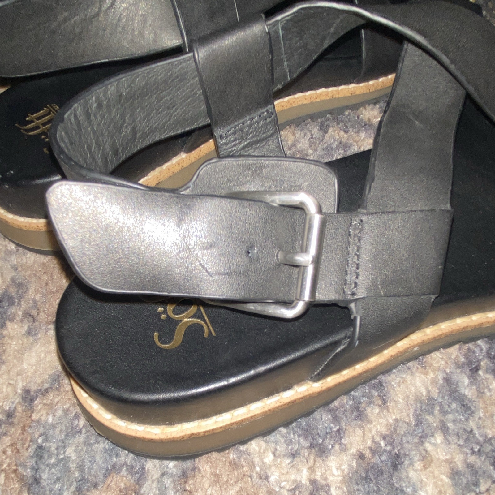 Sofft Women’s Black Leather Strappy Sandals Buckle Closure Ankle Strap 10M
