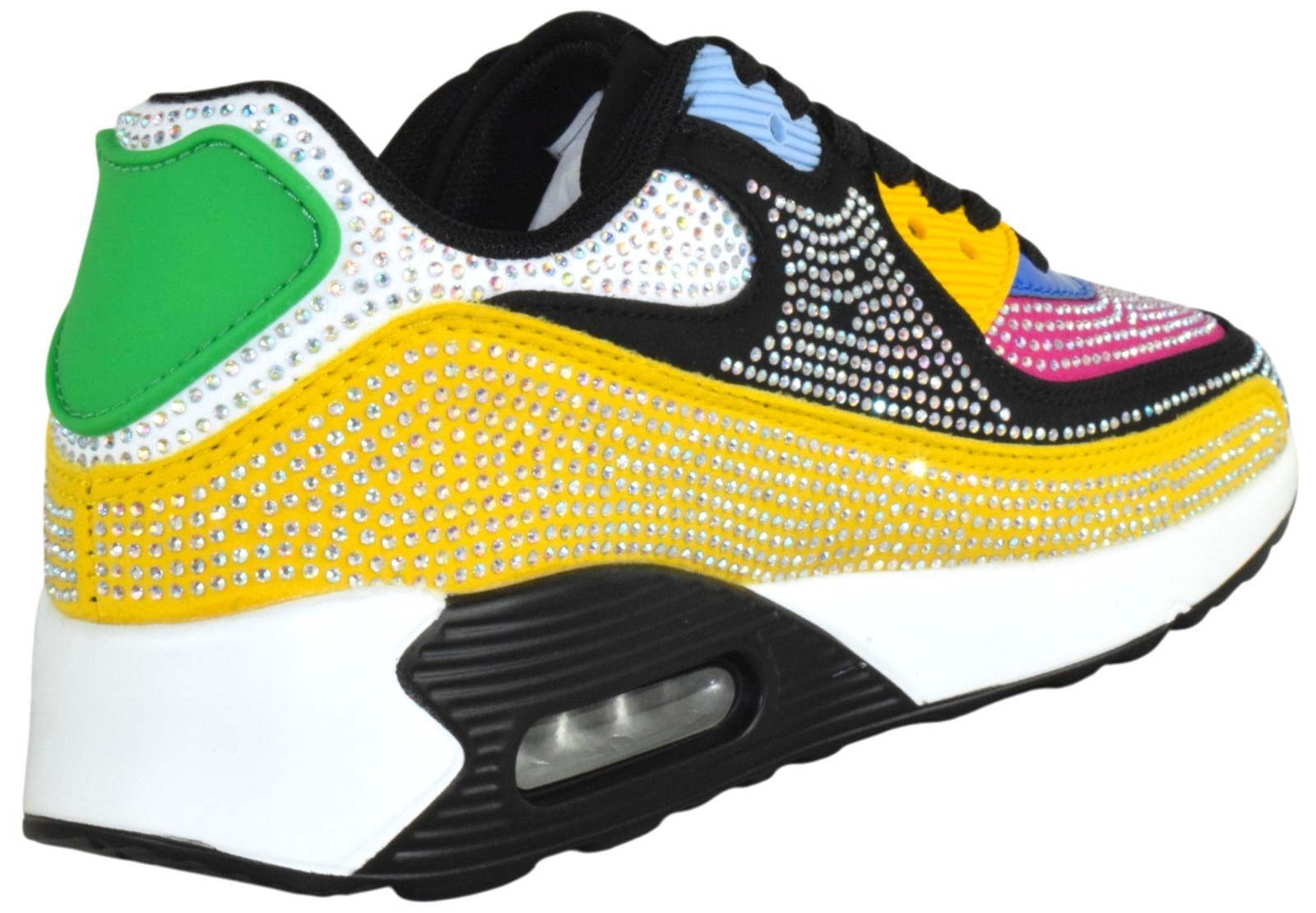 Berness Women Rhinestone Sneakers Colorful Chunky Bling Lace QUEEN Multi Black
