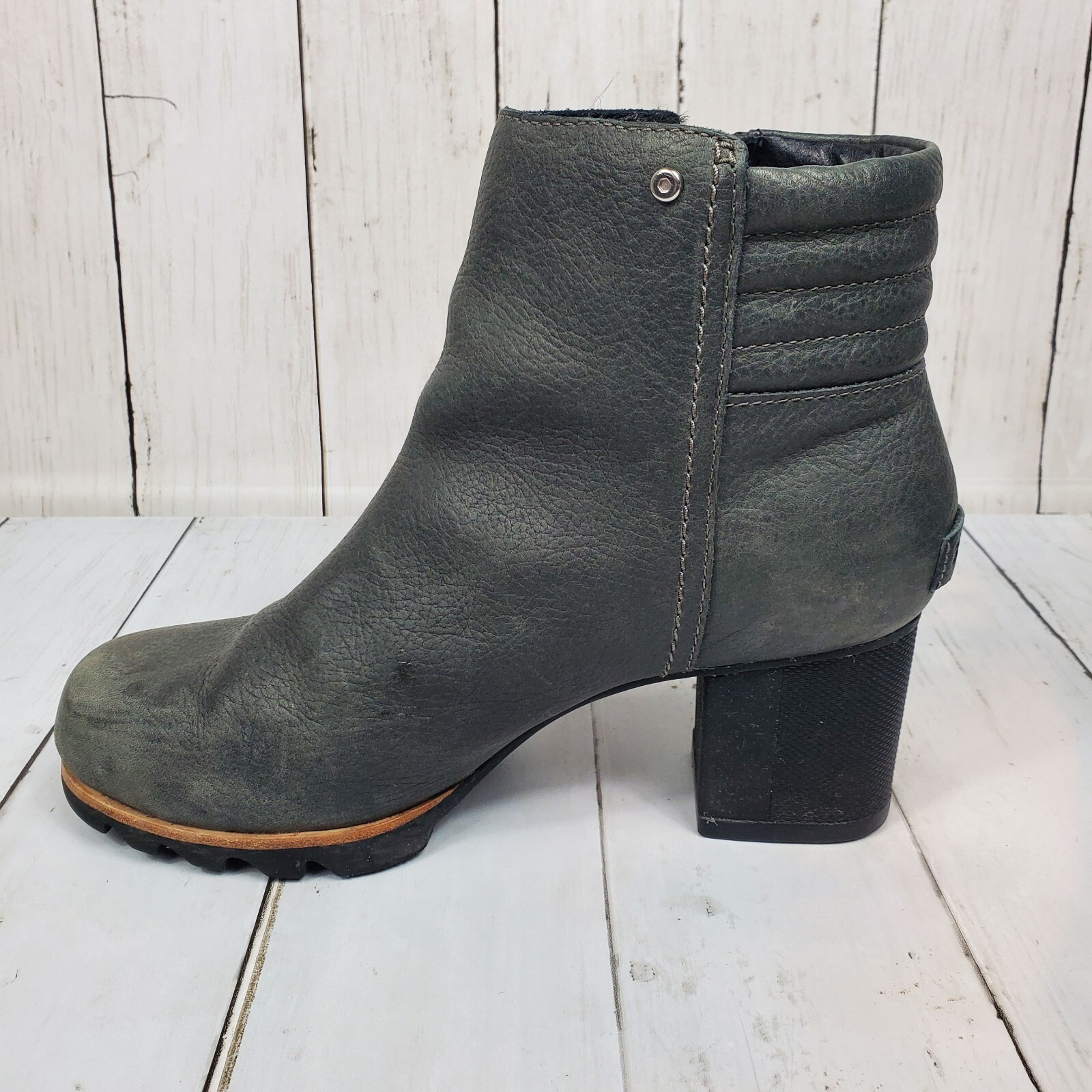 SOREL Danica Waterproof Ankle Bootie Sz 7.5 Gray Quarry Black Leather NL2547-052