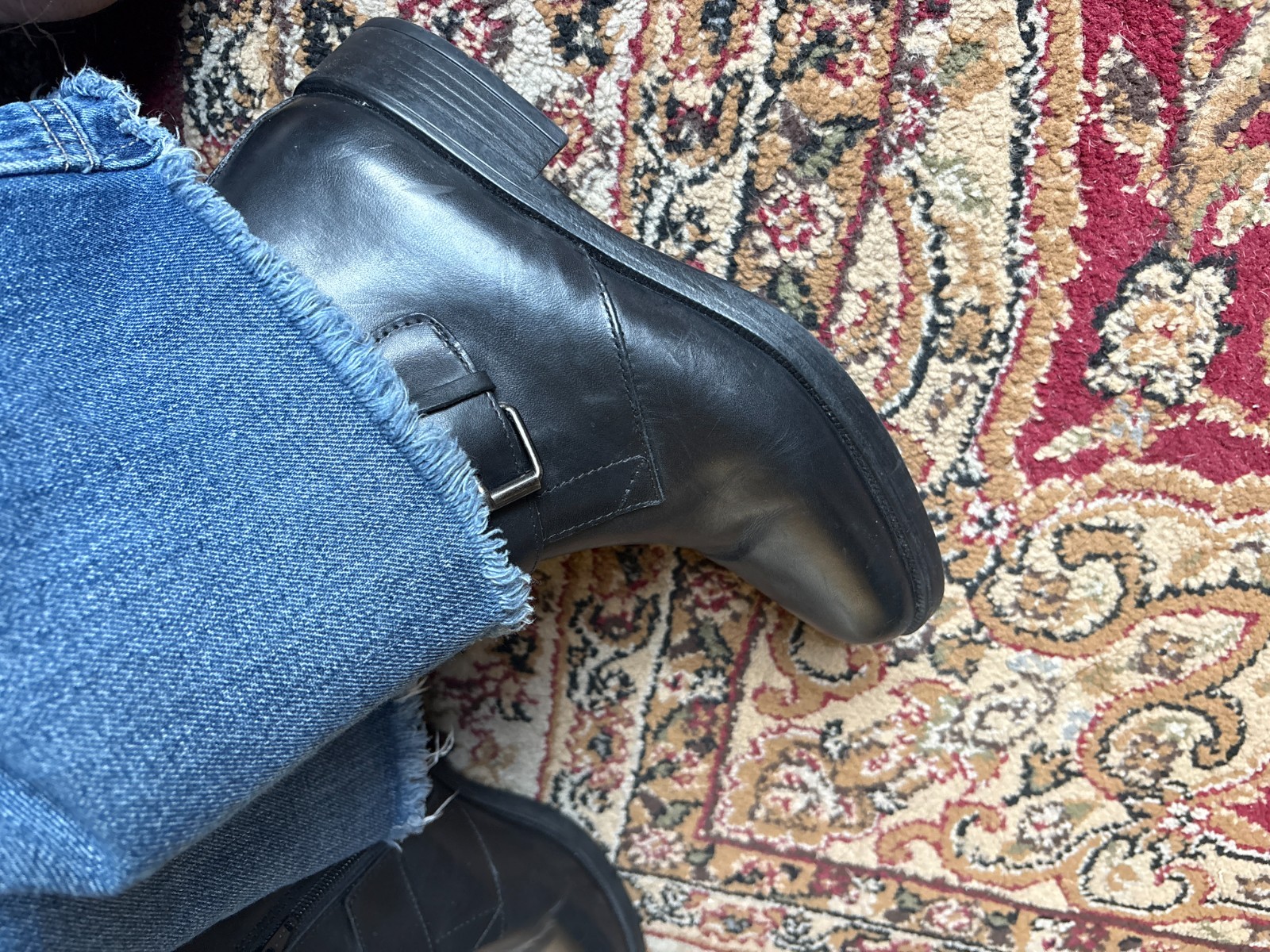 Emanuele Crasto Italian Leather Moto Ankle Boot Black Double Buckle Women 39 8.5