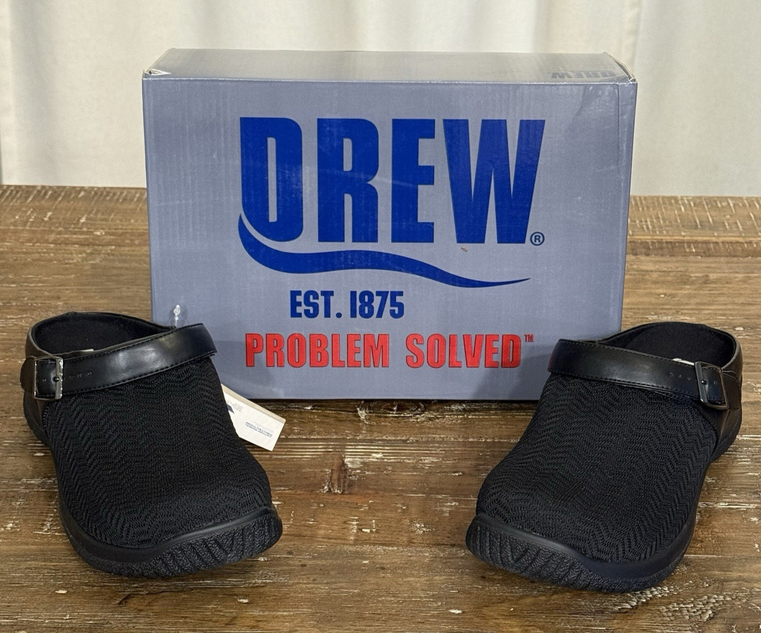 NEW Drew Savannah Clog Black Womens 8.5 W Wavy Stretch Mesh Comfort Work