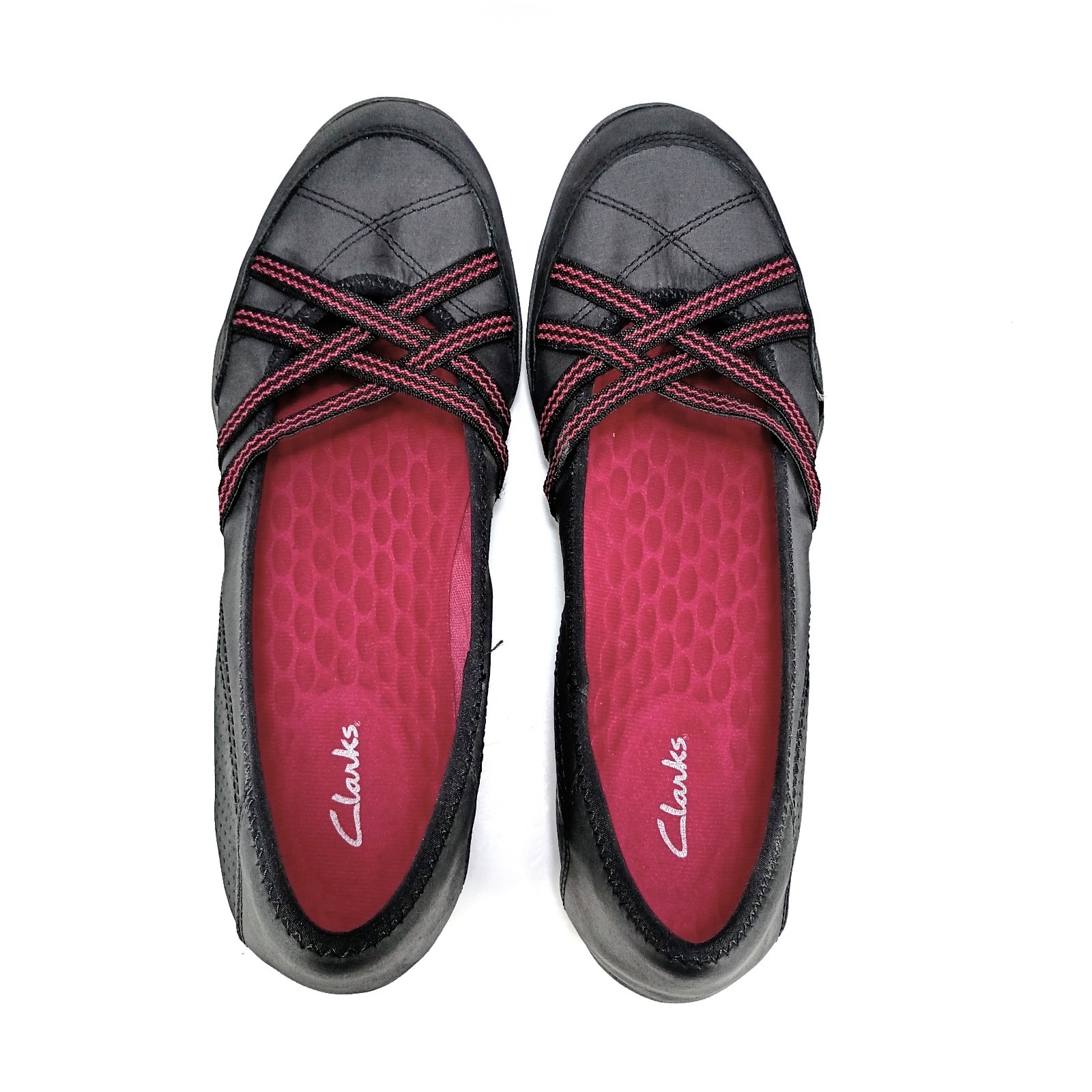 Clarks Haley Toucan Womens 8.5 Black And Pink Nubuck Slip On Flats