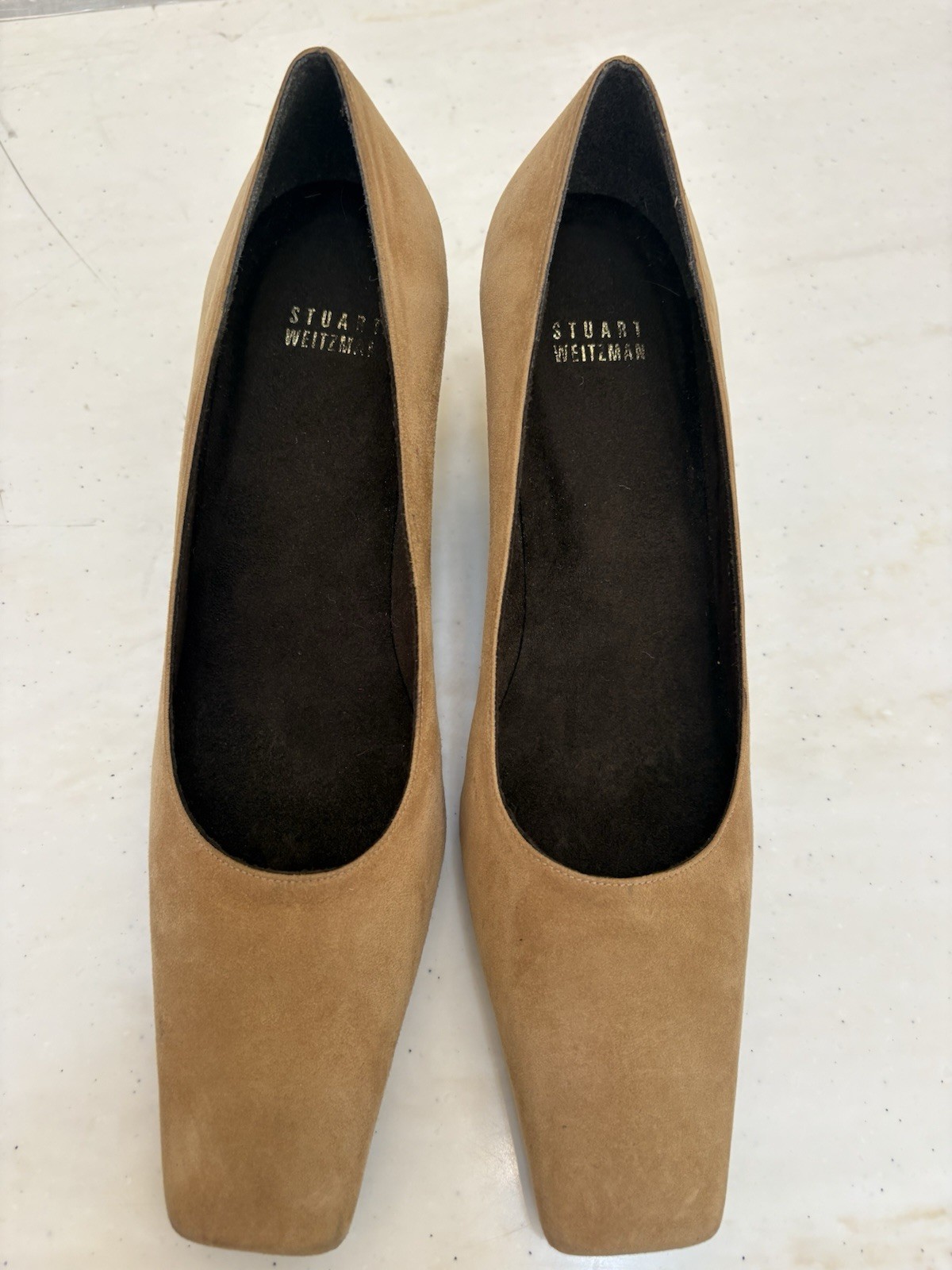 Stuart Weitzman Mantra Cashew Suede Square Toe Pumps US 8.5 New in Box