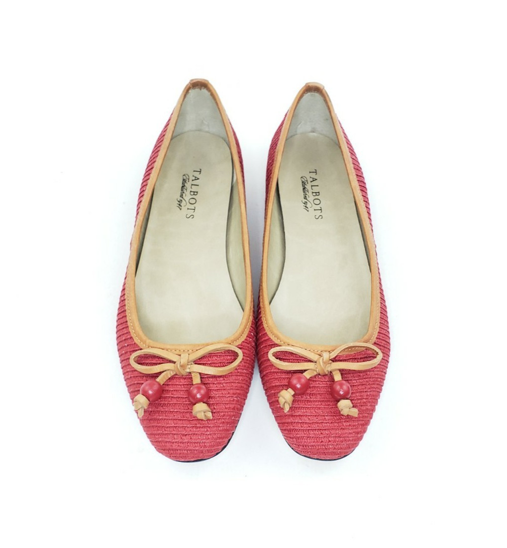 Talbots Fanny 22 Womens Ballet Flats Red Textile Leather Trim Size 9M