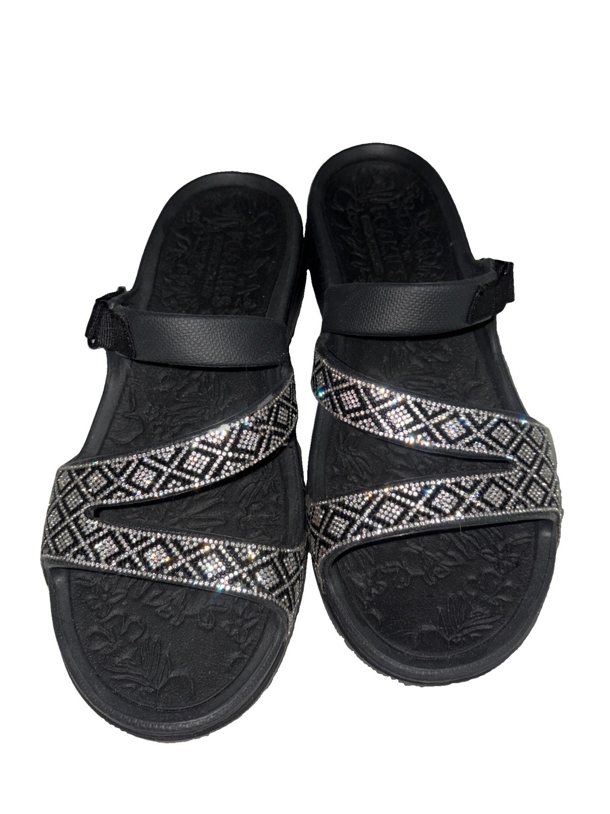 Skechers Foamies Arch Fit Ascend Showstopper Sandals Rhinestone Straps Women’s 9