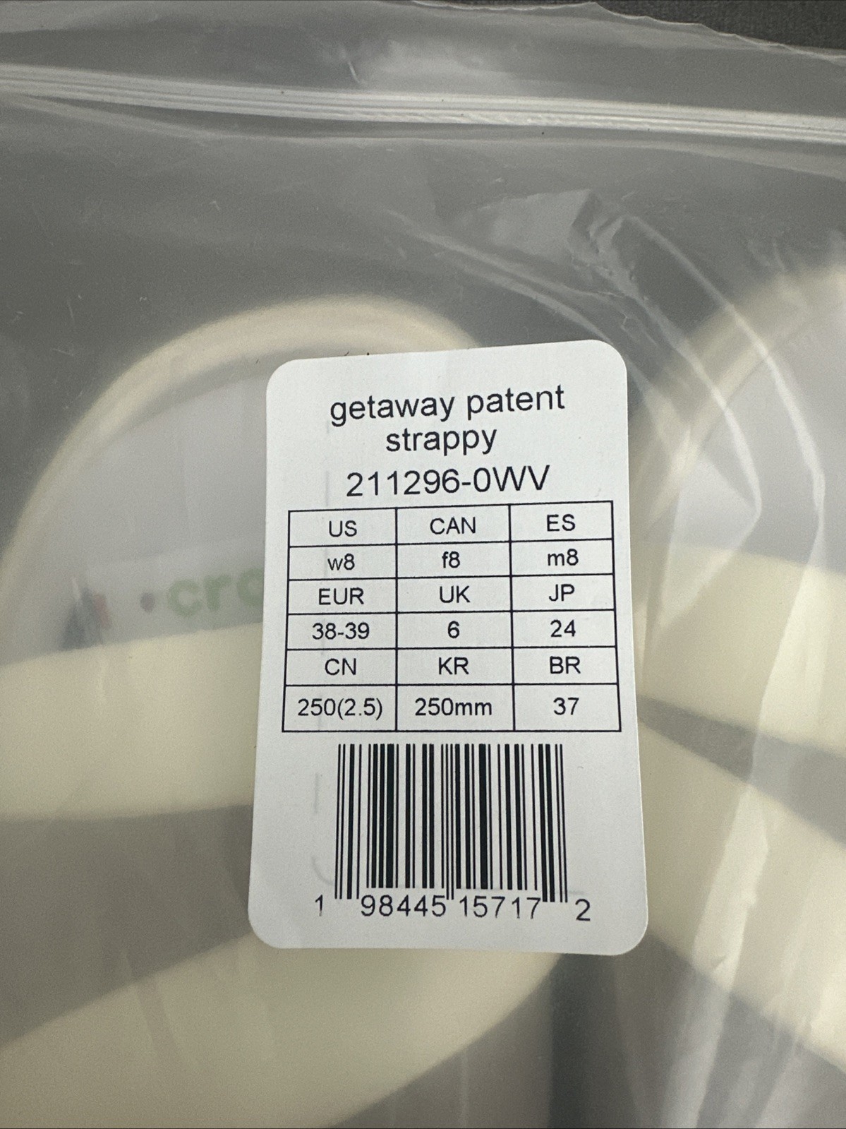NWT Crocs Getaway Patent Strappy Slides, Cream/ Pale Yellow, Women’s Size 8