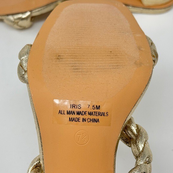 Sincerely Jules IRIS Braided Sandal Metallic Gold Square Toe Slip On Heel 7.5