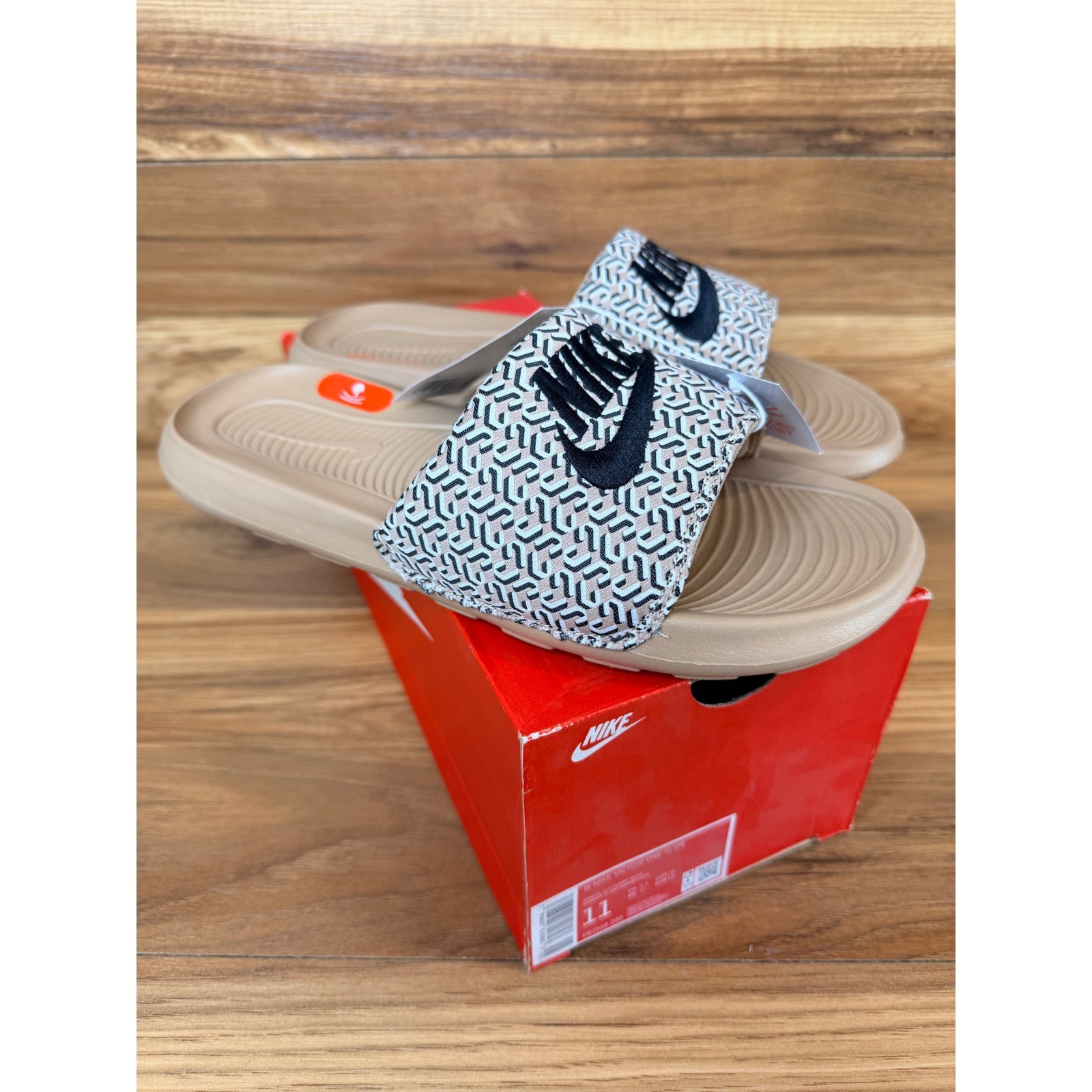 Nike Victori One Slide Womens 11 Hemp Black Summit White FB2558-200 Sandals