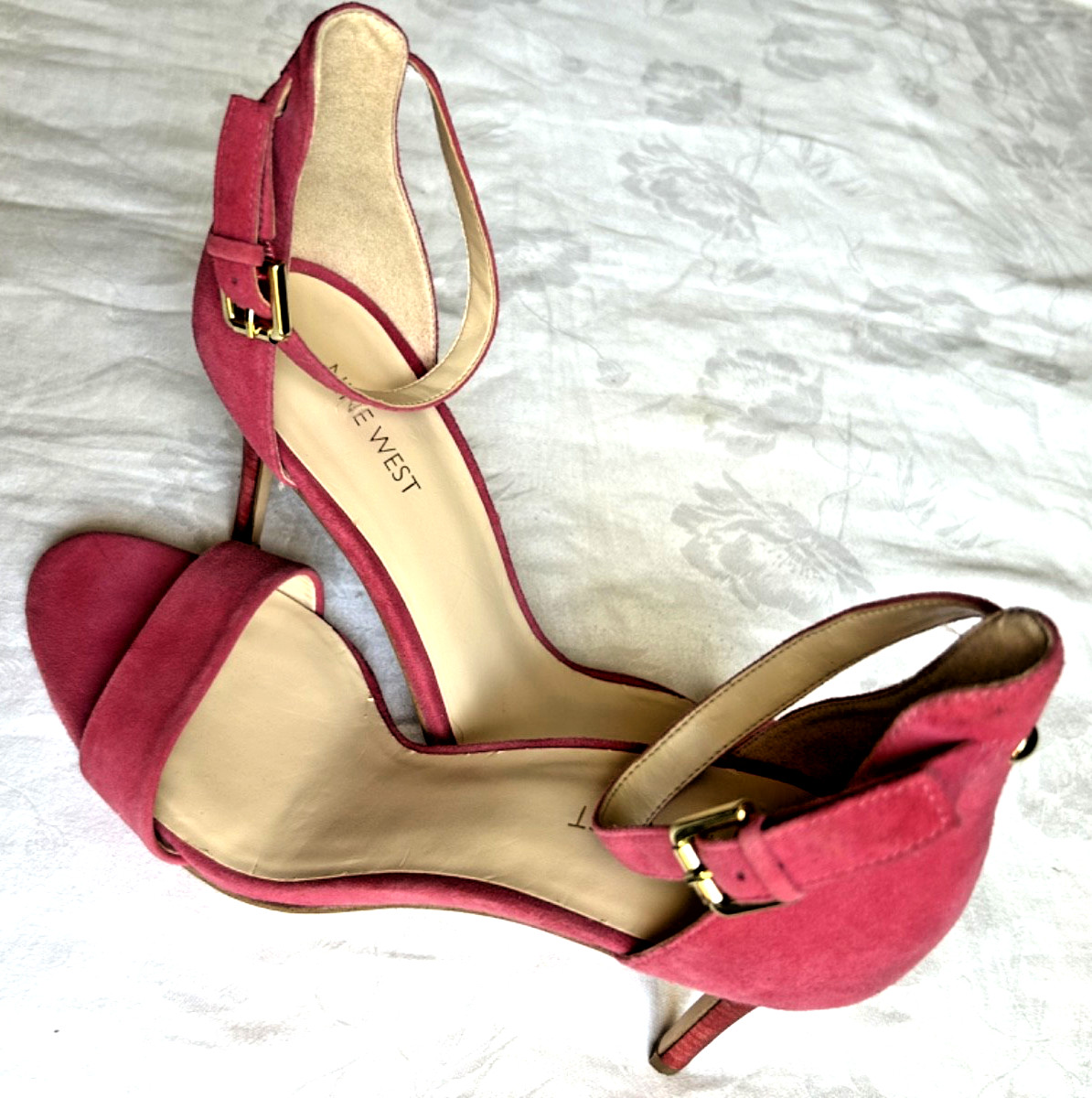 NINE WEST Fuchsia Pink Leather Strapped Heels Sandal Stiletto Heel Womens 11M