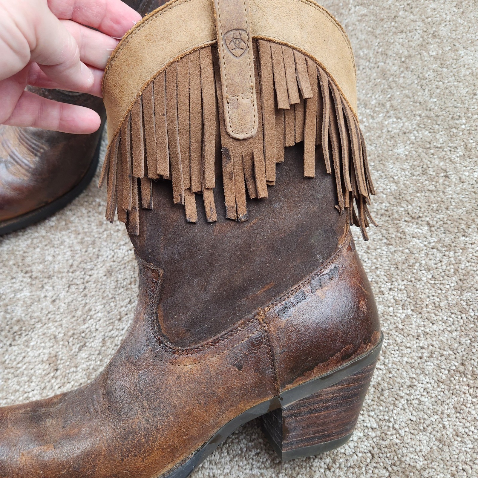 Ariat Womens Brown Leather Fringe Western Boots Floral Lining 10014102 Size 8.5B