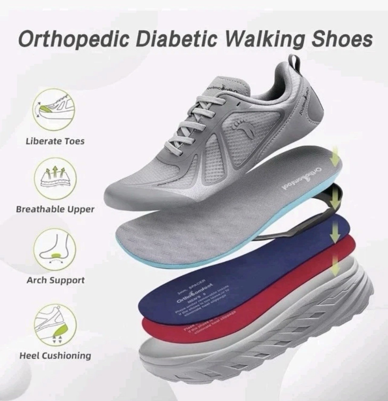 ORTHO COMFOOT Comfort Women Size 7 Wide Diabetic Plantar Fasciitis Walking Shoes