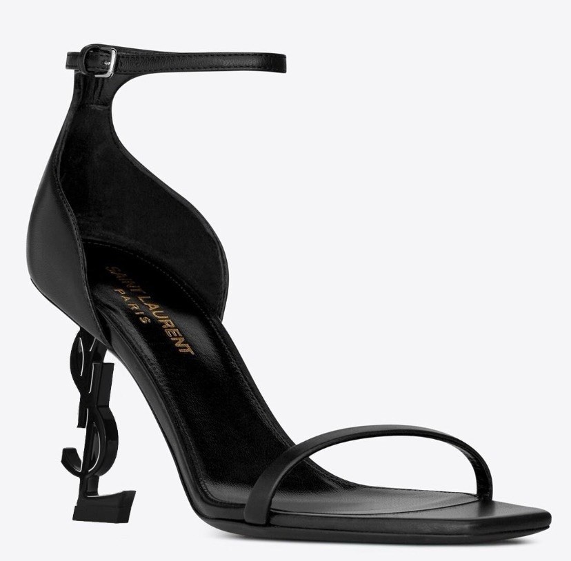 Saint Laurent YSL Opyum Logo Heel Black Leather Ankle Strap Sandals Women’s