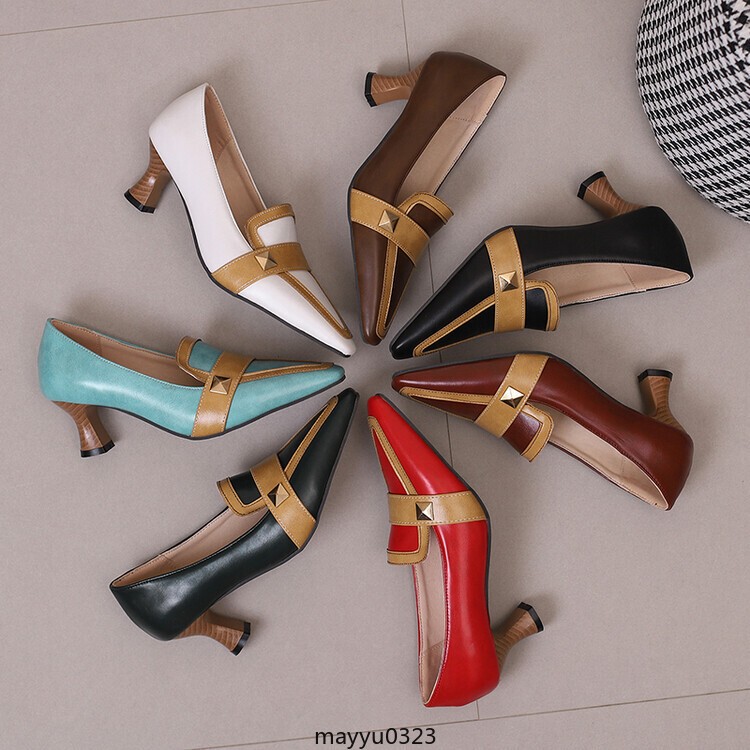 Womens Mid Block Kitten Heel Pointed Toe Slip on Party Pumps Shoes 48/49/50