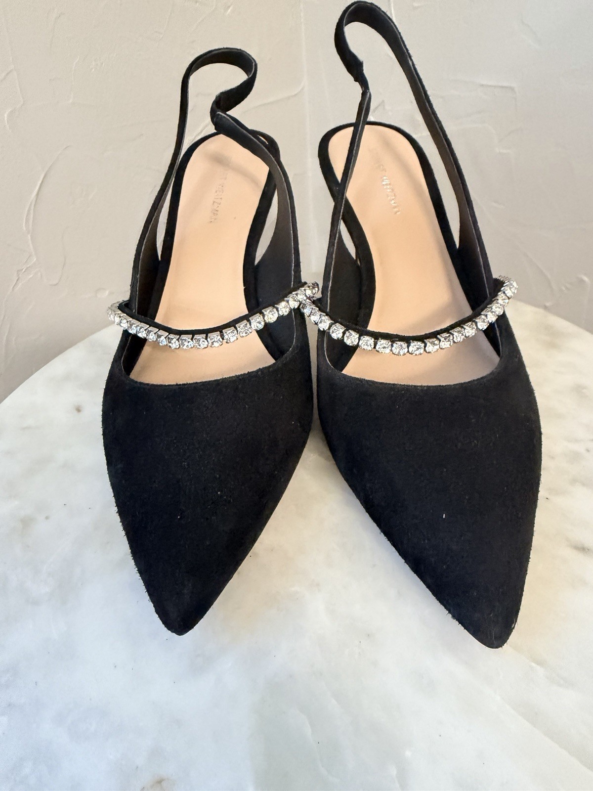 NEW $550 Stuart Weitzman CRYSTAL Crystalline Slingback Pump SUEDE BLACK 8.5