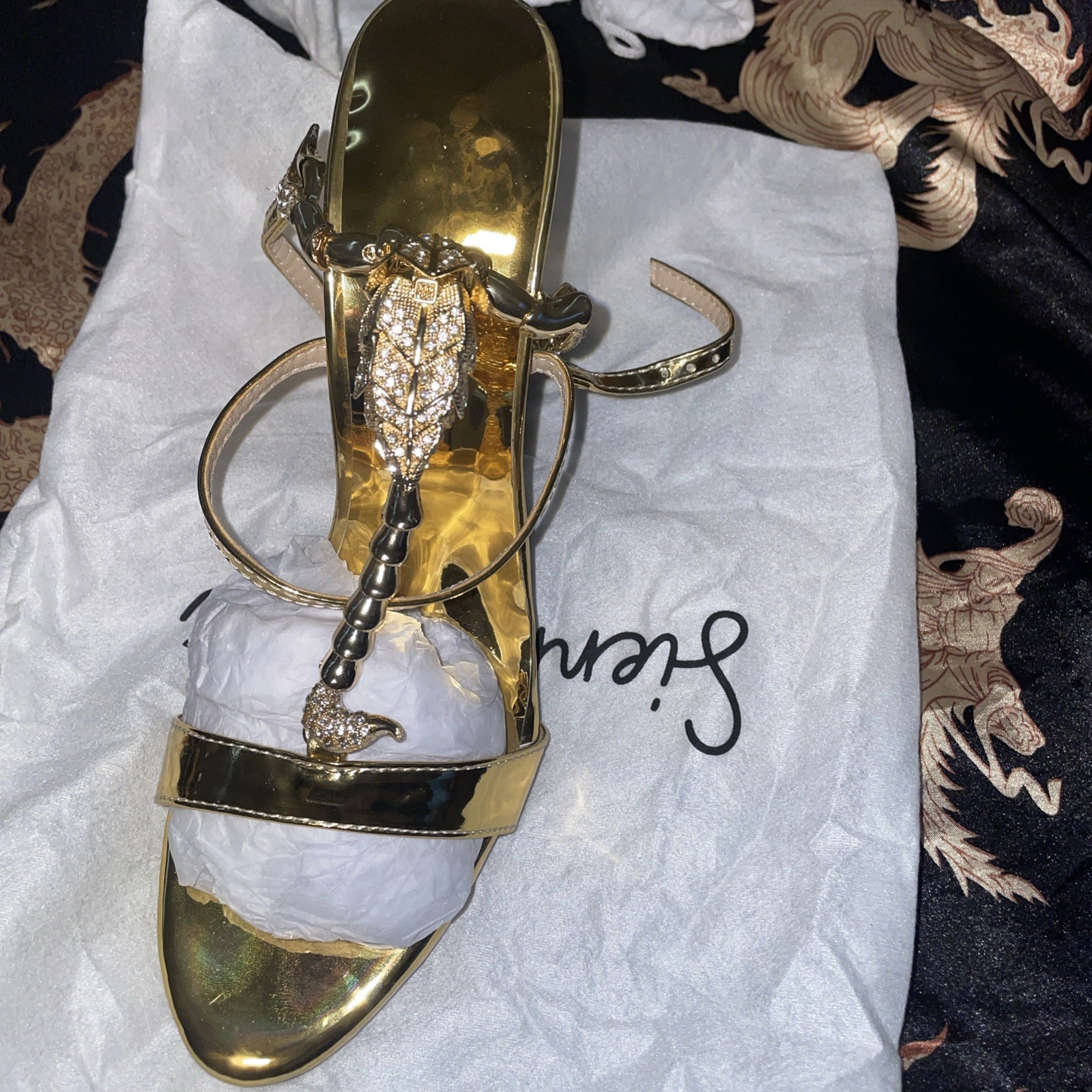 Sienna Rossi Pia Rhinestone Scorpion Strap Sandals In Gold