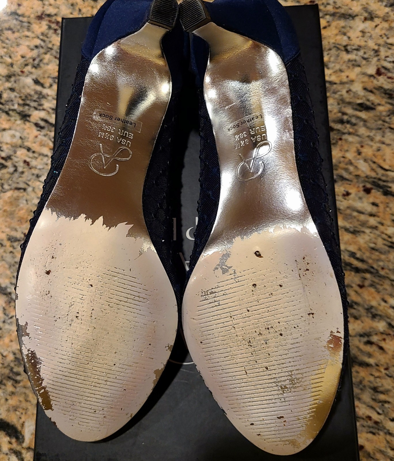 Adrianna Papell Jamie Navy Mesh Open-Toe Heel Rhinestone Size 8 1/2 M Worn Once
