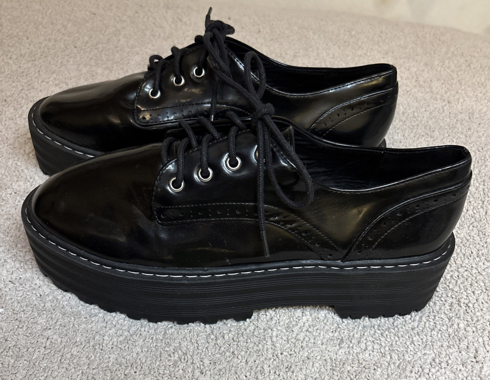 H&M Divided Lug Sole Platform Oxford Shoes Women EU 41 US 9.5 Black