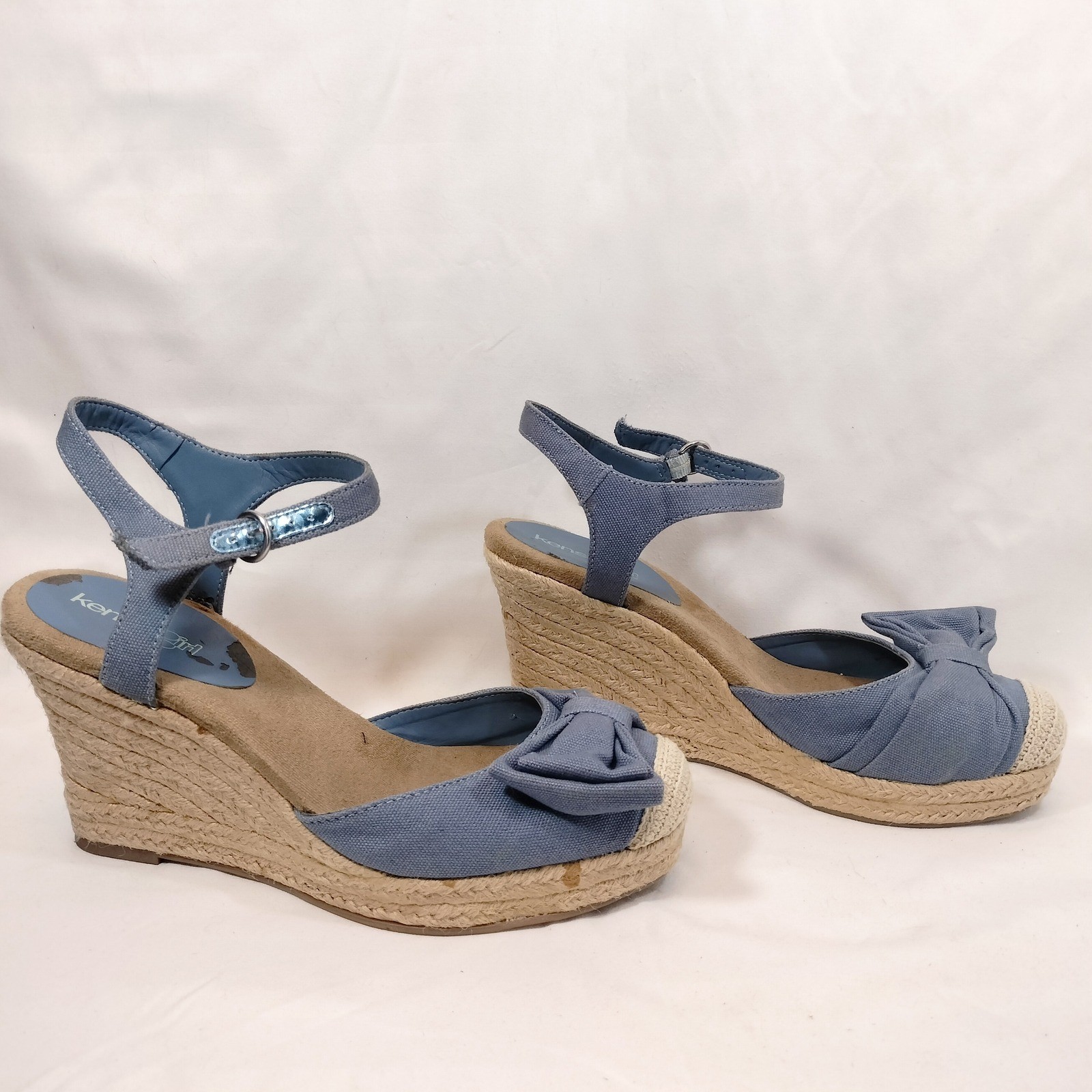 Kensie Girl Blue Espadrille Wedges; Bow Accent Ankle Strap Platform Sandals