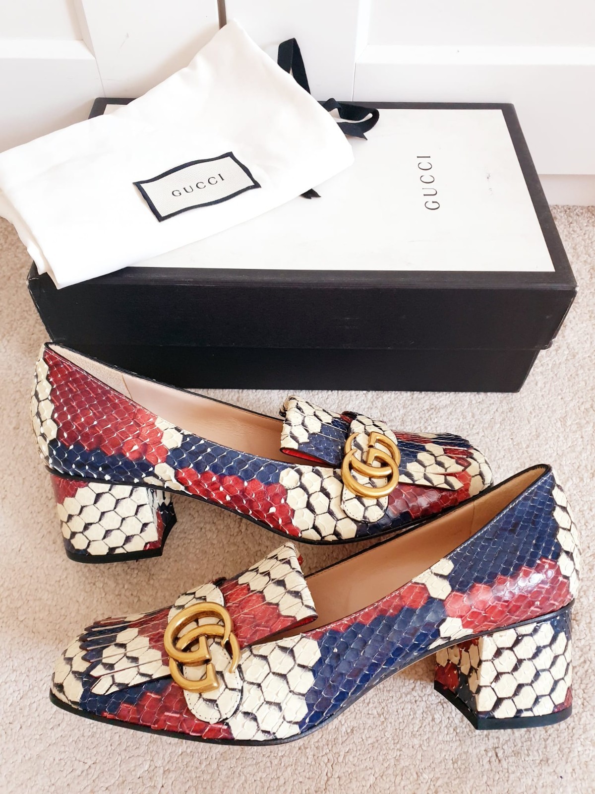New Gucci Marmont Multi Fringed Leather Mid Heeled Court Shoes UK 6 EU 39 US 9