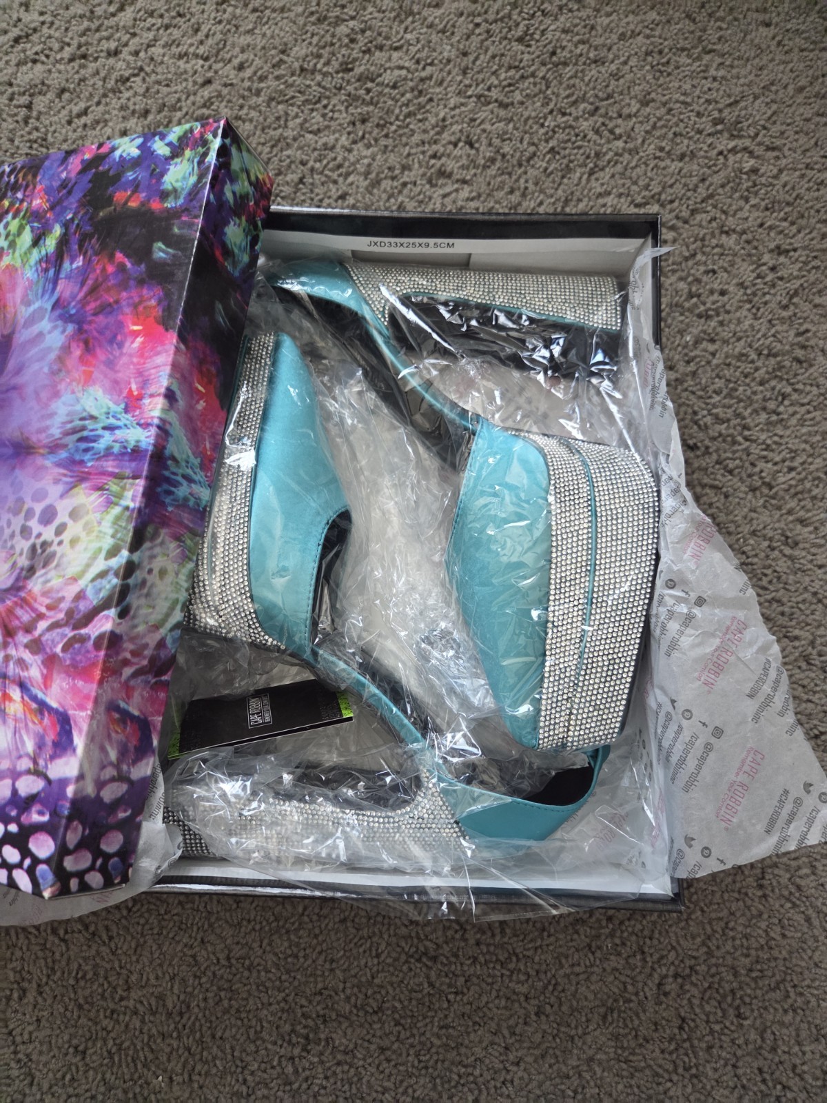Cape Robbin Turquoise Platform Slingback Heels Rhinestone Block Heel Size 10