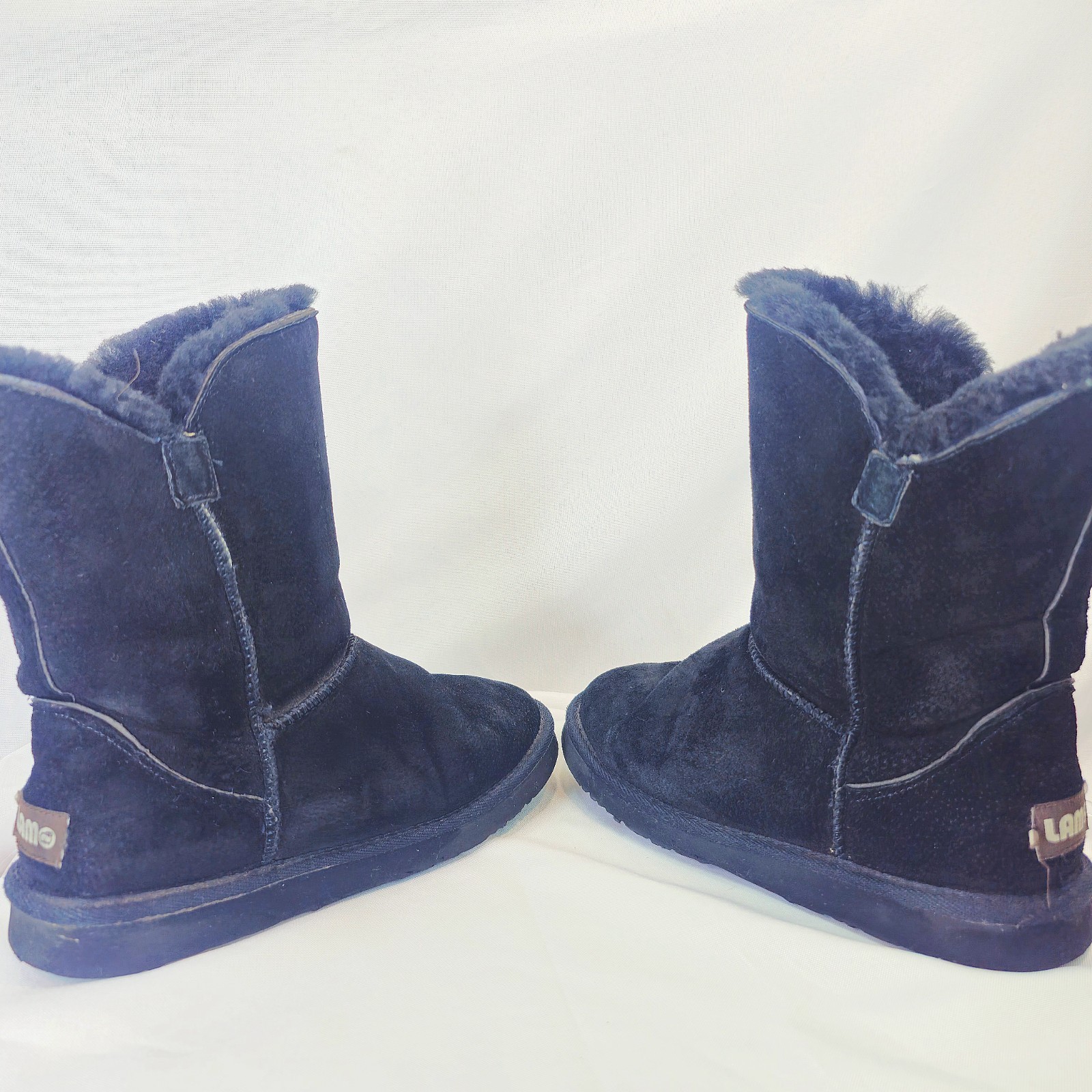 Lam Thalia Black Suede Boots Faux Fur Lined Women’s Size 7 Booties Snow Ski Cozy