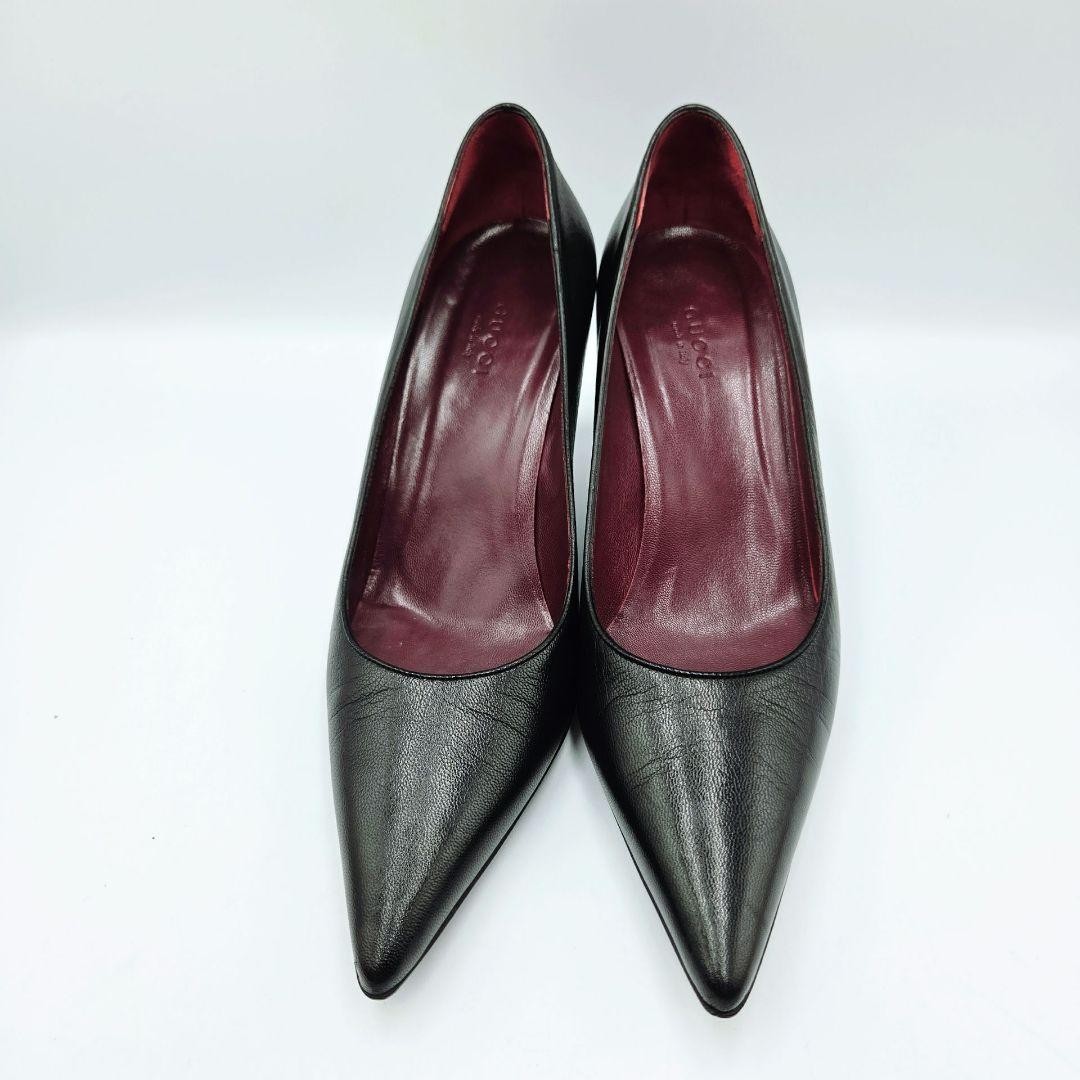 GUCCI Pointed Toe Pumps Size 36.5 Black Leather Elegant Design