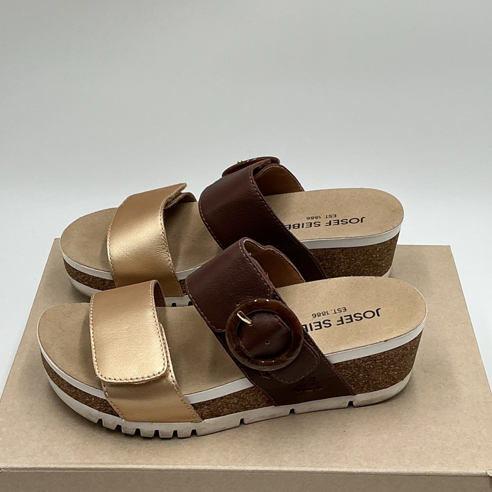 Josef Seibel Quinn 14 Sandals Women’s 5-5.5 Gold Kombi Leather Slip-On Ebay2227