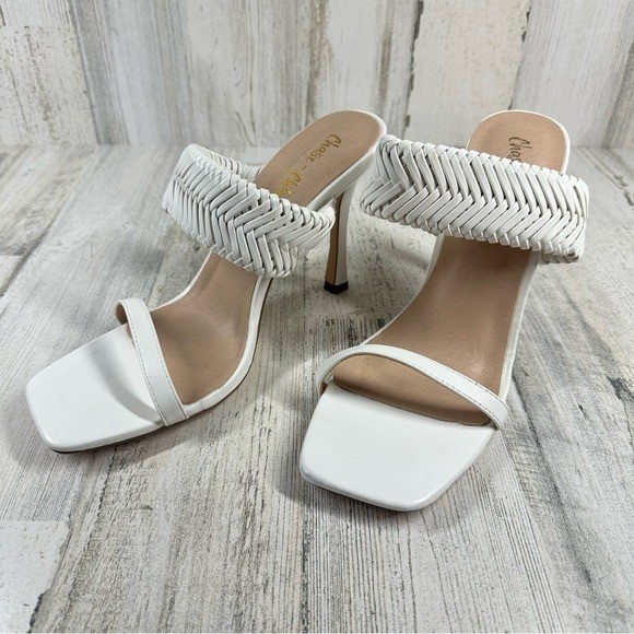 CHASE + CHLOE Amelie Woven Sandal In White Pu Stiletto Party Prom Wedding