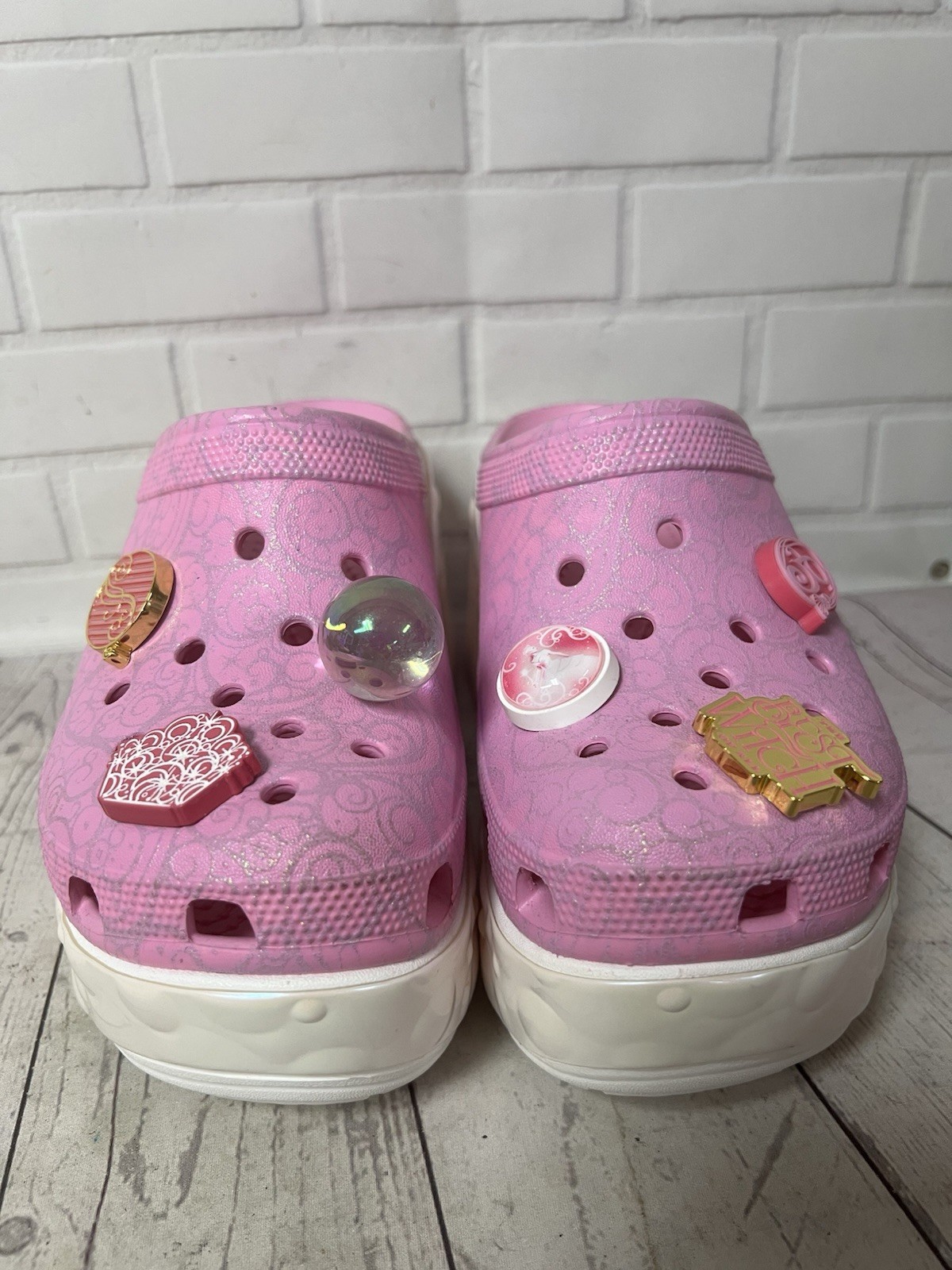 CROCS Wicked Glinda Siren Clog Pink Jibbitz Women’s Size 8 Platform Heel