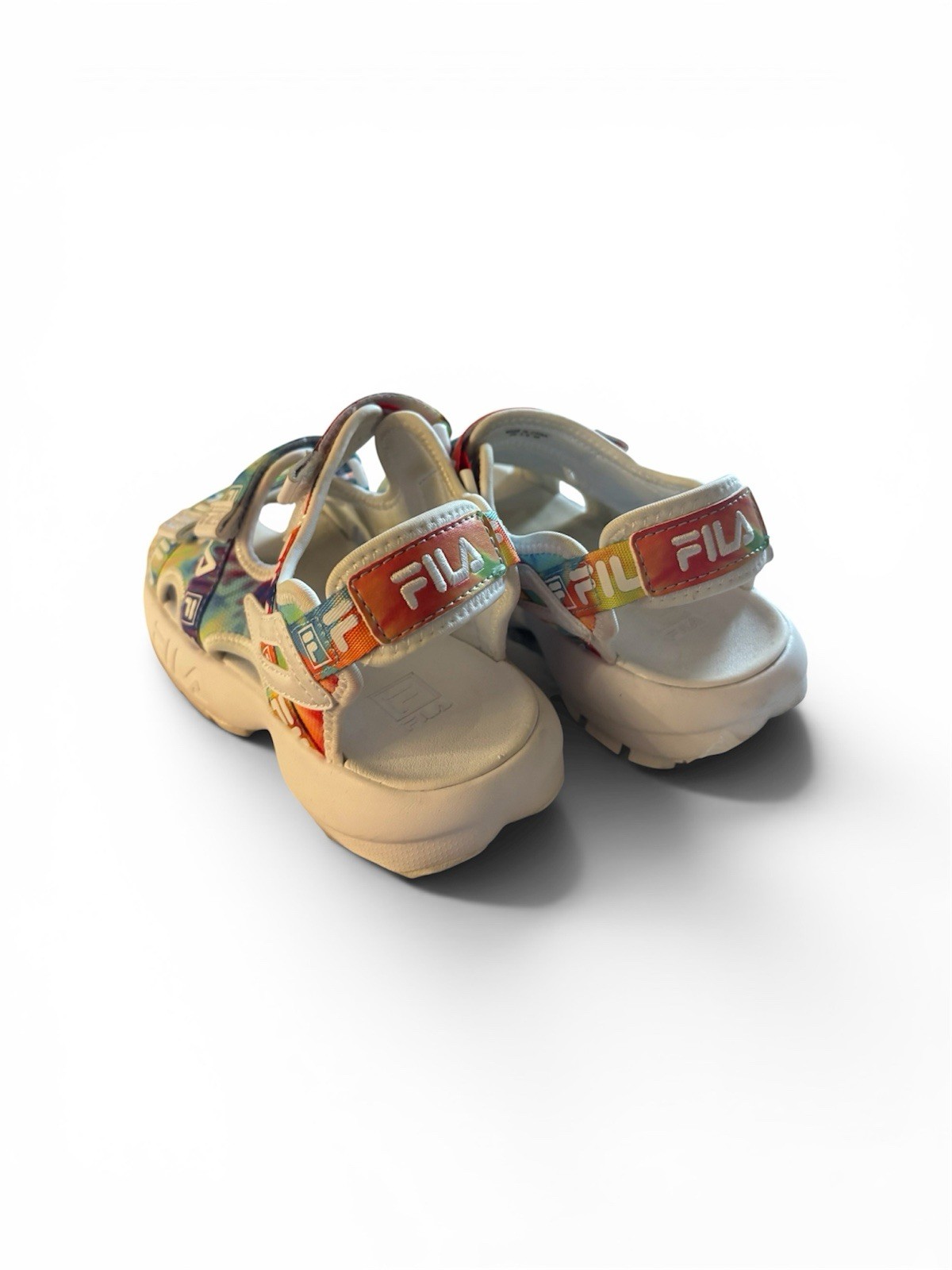 FILA Women’s Strappy Tie-Dye Logo Sandals Hook & Loop Leather Size 8