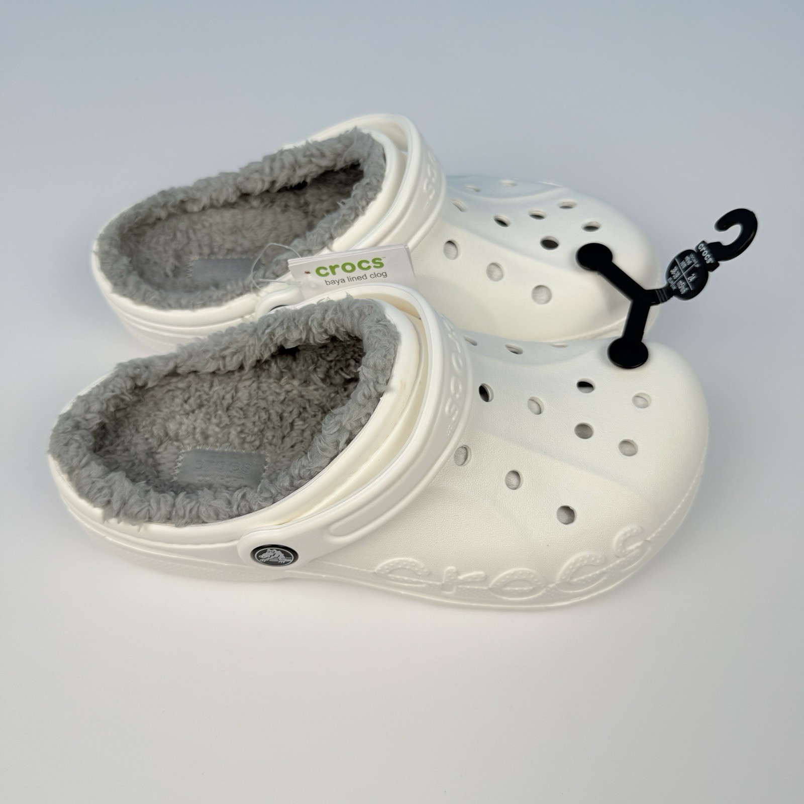 Crocs Unisex White & Light Grey Baya Lined Clog US Women 8 / Men 6 NWT