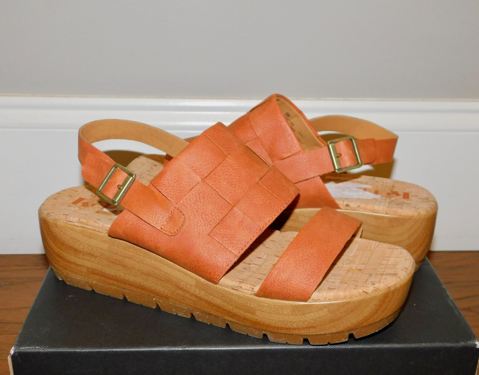 Korks Kork Ease Sz 9 Fraya Wedge Sandals Woven Platform Clog Shoes Orange NEW!