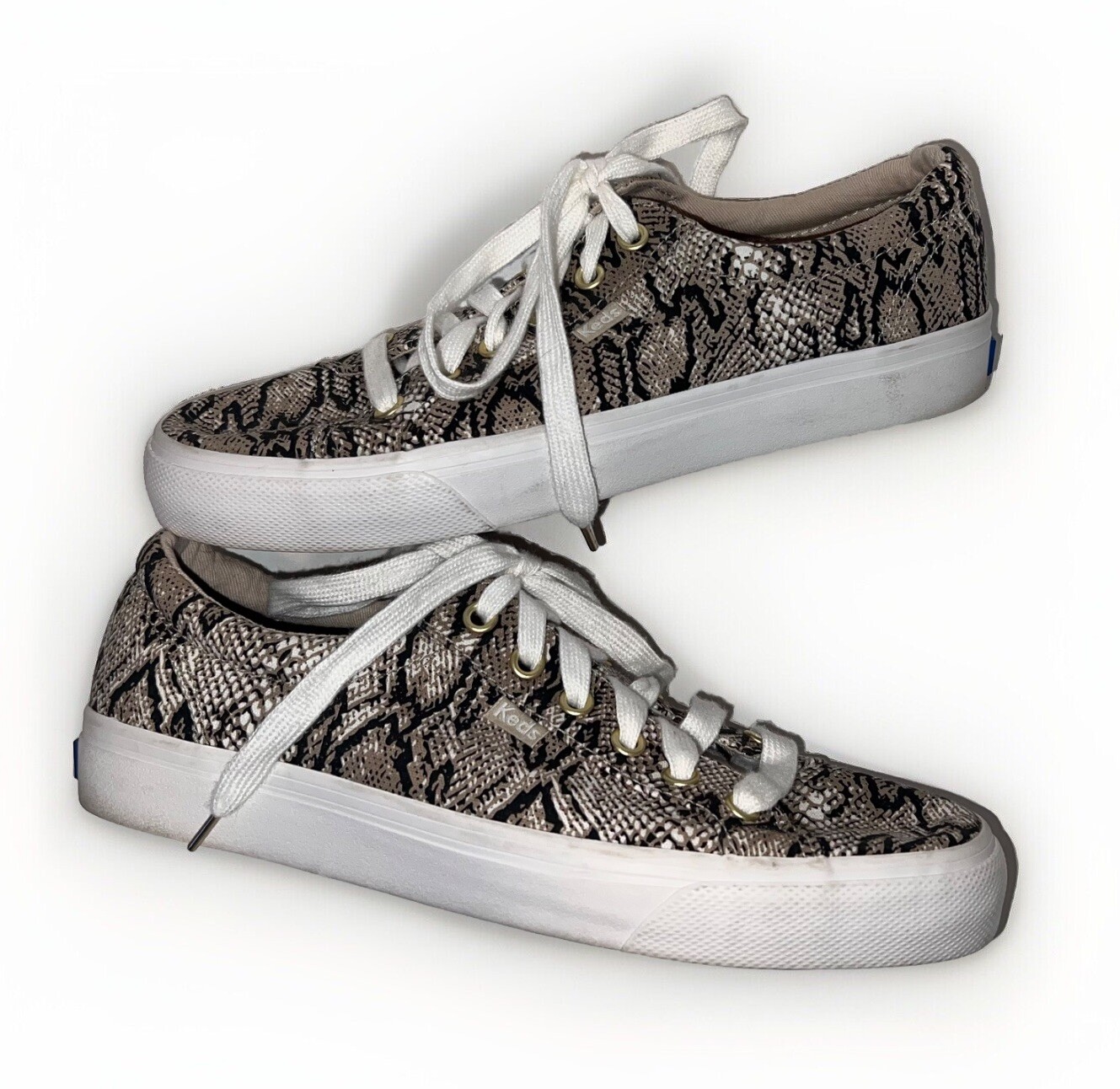 Keds Womens Jump Kick Snakeskin Print Lace Up Sneakers Shoes Cream Brown Sz 8