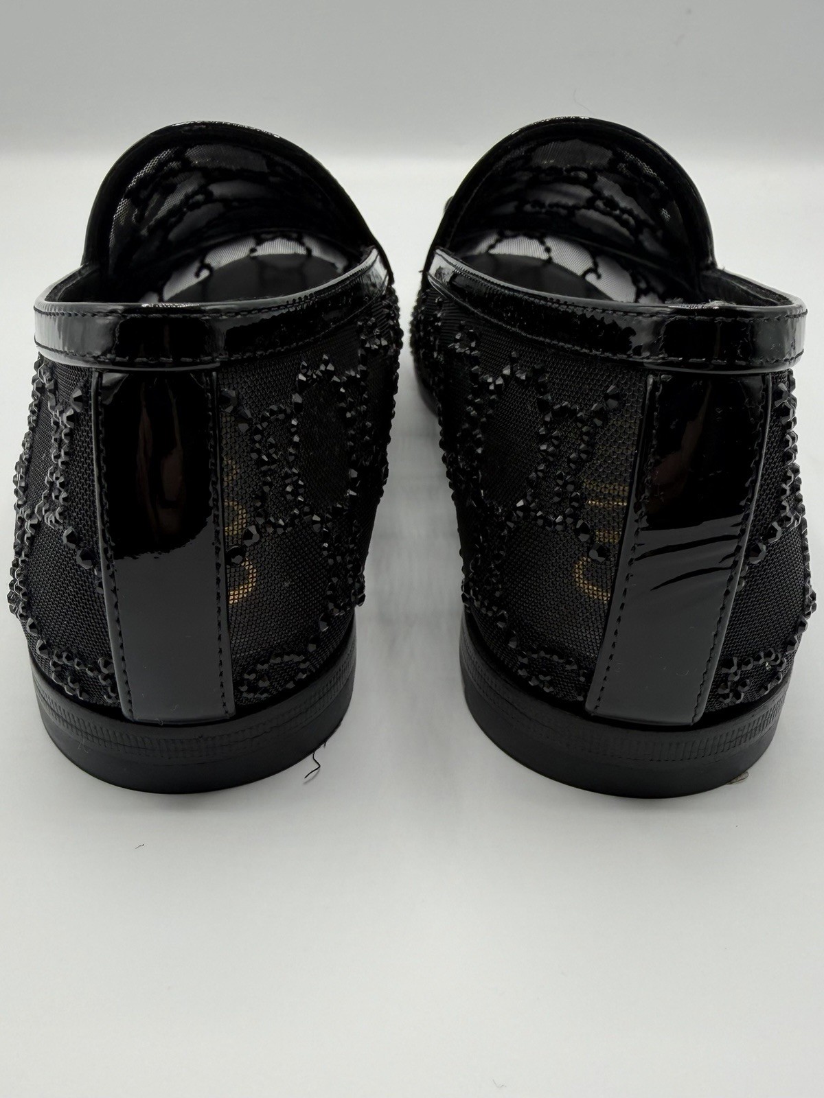 NIB Gucci GG Monogram Logo Crystal Rhinestone Jordaan See Through Mesh Loafers