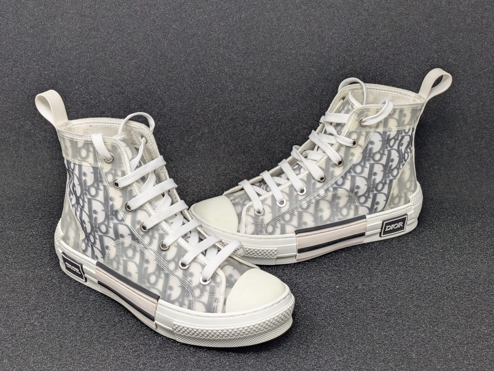 Dior B23 Shoes Womens Size 7 White Oblique Logo Canvas High Top Sneakers EU 37