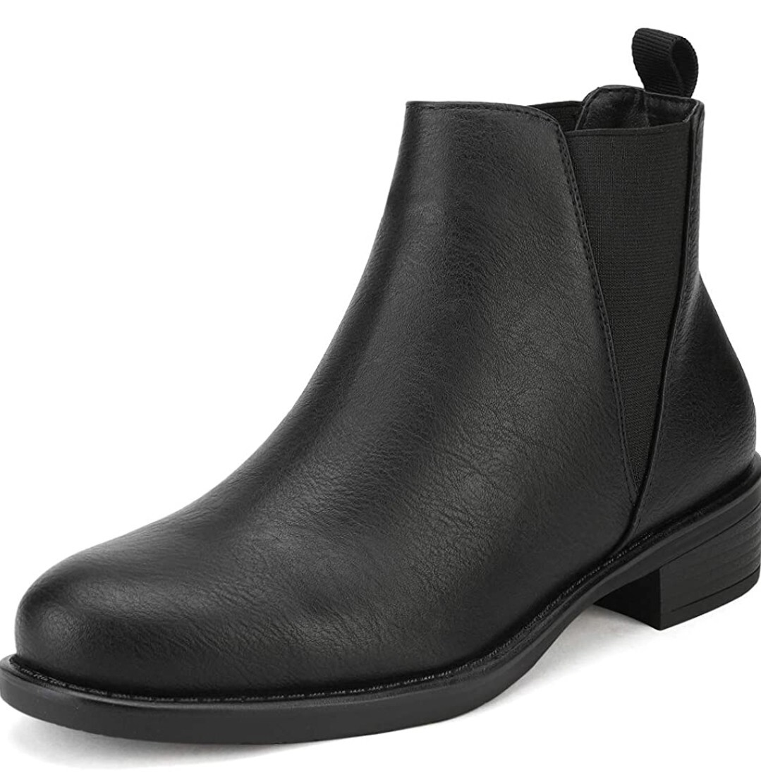 Dream Pairs (Women’s 9.5) Isabella Chelsea PU Ankle Low Heel Black Boots