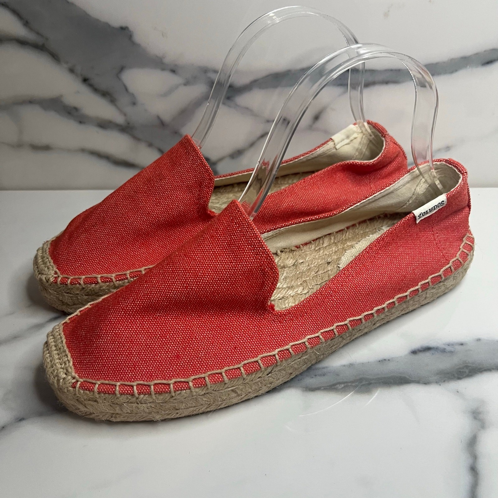 Soludos Women’s Coral Orange Beachy Espadrilles Slip-On Flats Sandals Sz 8