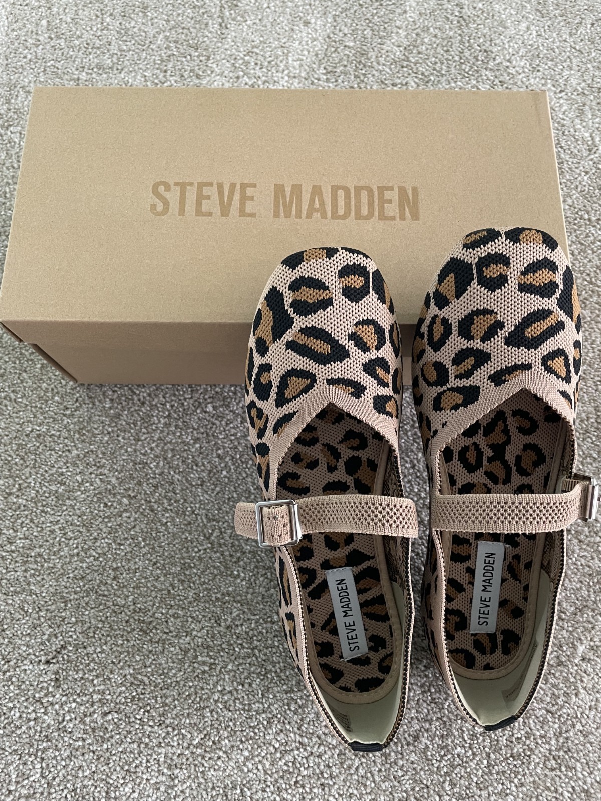 NEW Steve Madden Women’s 9M Leopard Mary Jane Ballet knit flats buckle shoes