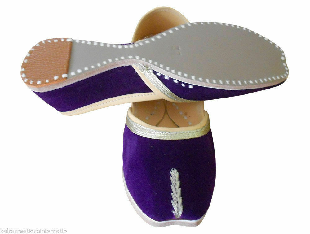 Women Shoes Indian Mojaries Leather Handmade Flip-Flops Purple Jutties US 6-12