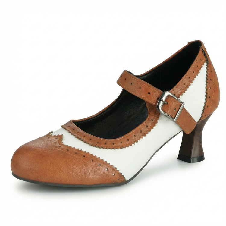 Women’s Carved Brogue Ankle Strap Round Toe Shoes Casual Formal Office College