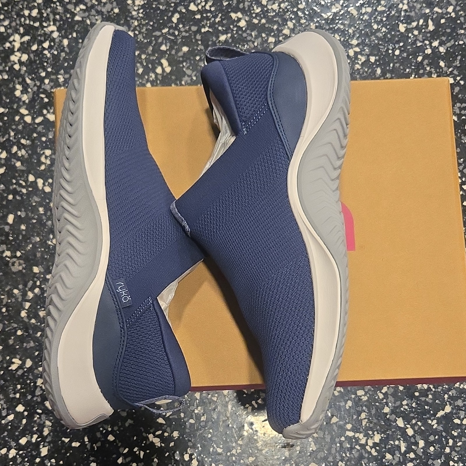 Ryka Encore Knit Women’s Knit Slip-On Sneakers Blue Cushioned Stretch J0707M1400