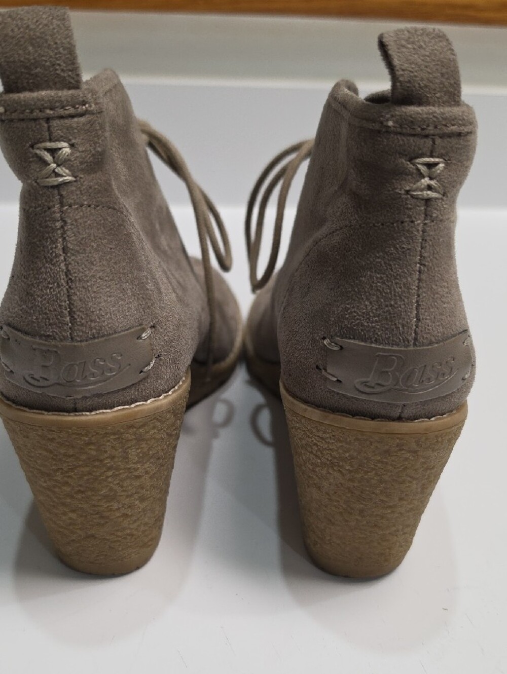 G.H. Bass & Co. Taupe Suede Wedge Heel Lace-Up Ankle Boots – Size 8.5