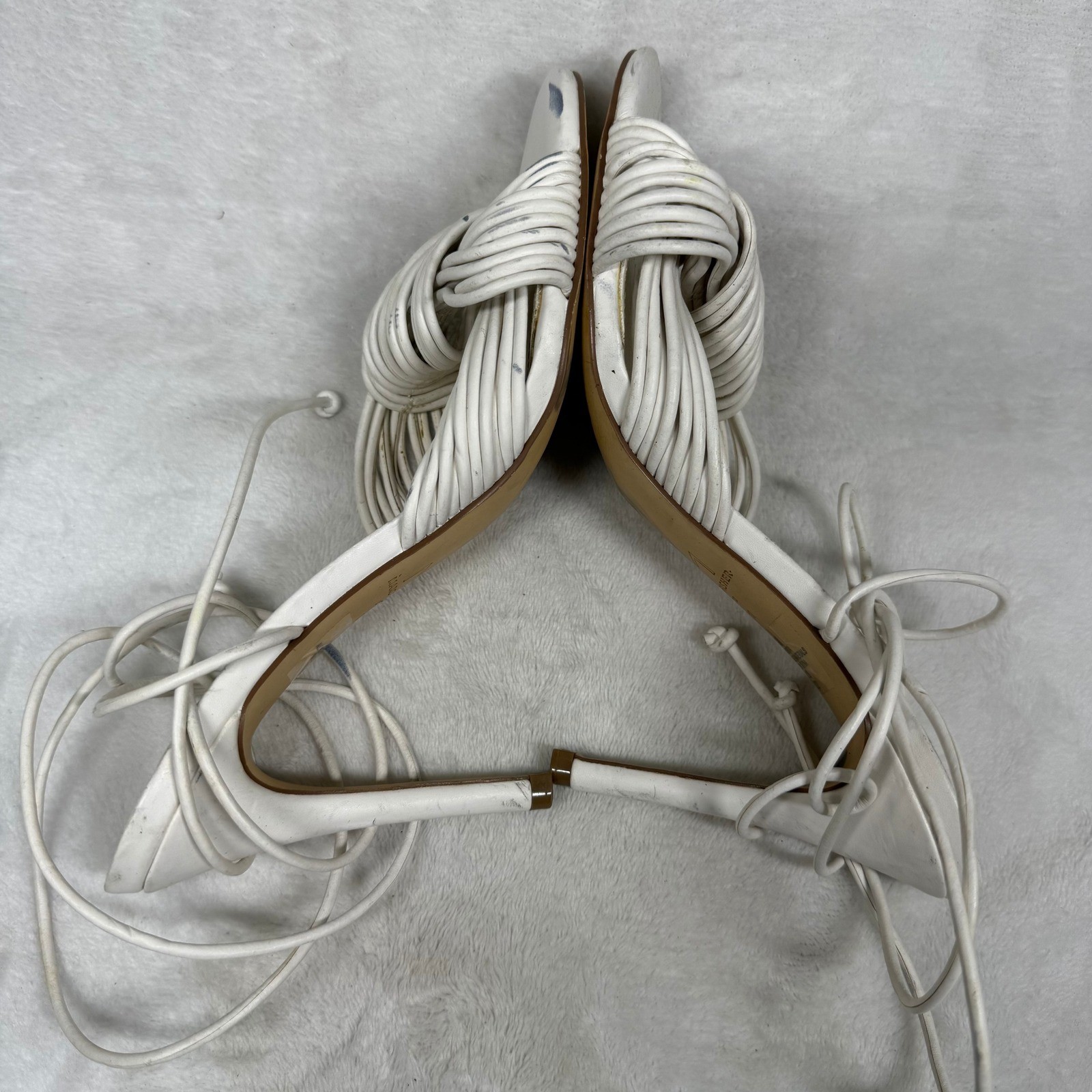 Marc Fisher LTD White Leather Lace Up Strappy Stiletto Heels Knotted Sandals 8